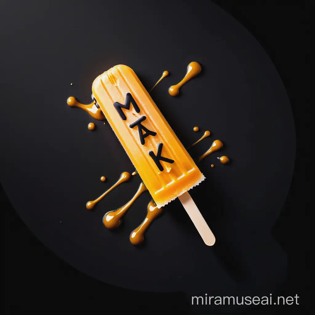 The design of a popsicle with a black background with the word "MTAK" written in the middle of the logo in gold color with Latin font.
