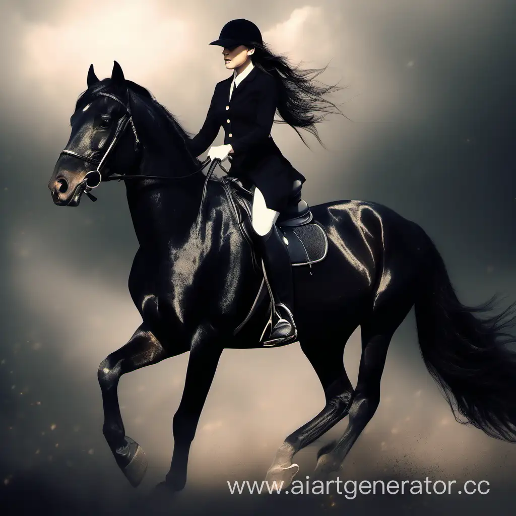 Красивая всадника верхом на черном коне