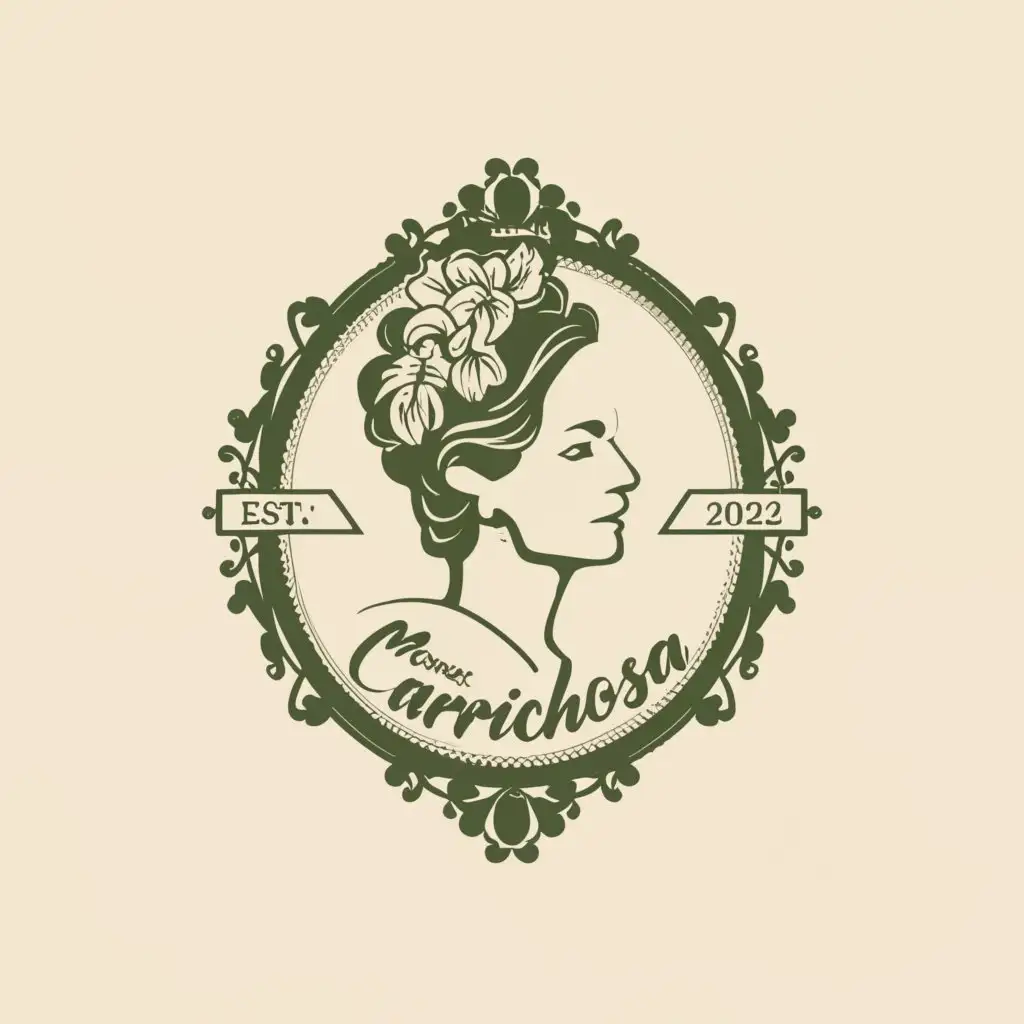 a logo design,with the text "Morena Caprichosa", main symbol:The silhouette of an elegant old woman with a vanilla flower on her head,Moderate,be used in Restaurant industry,clear background