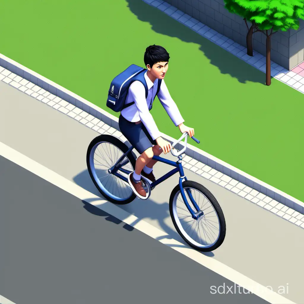 Korean-College-Boy-Cycling-Isometric-Computer-Game-Art