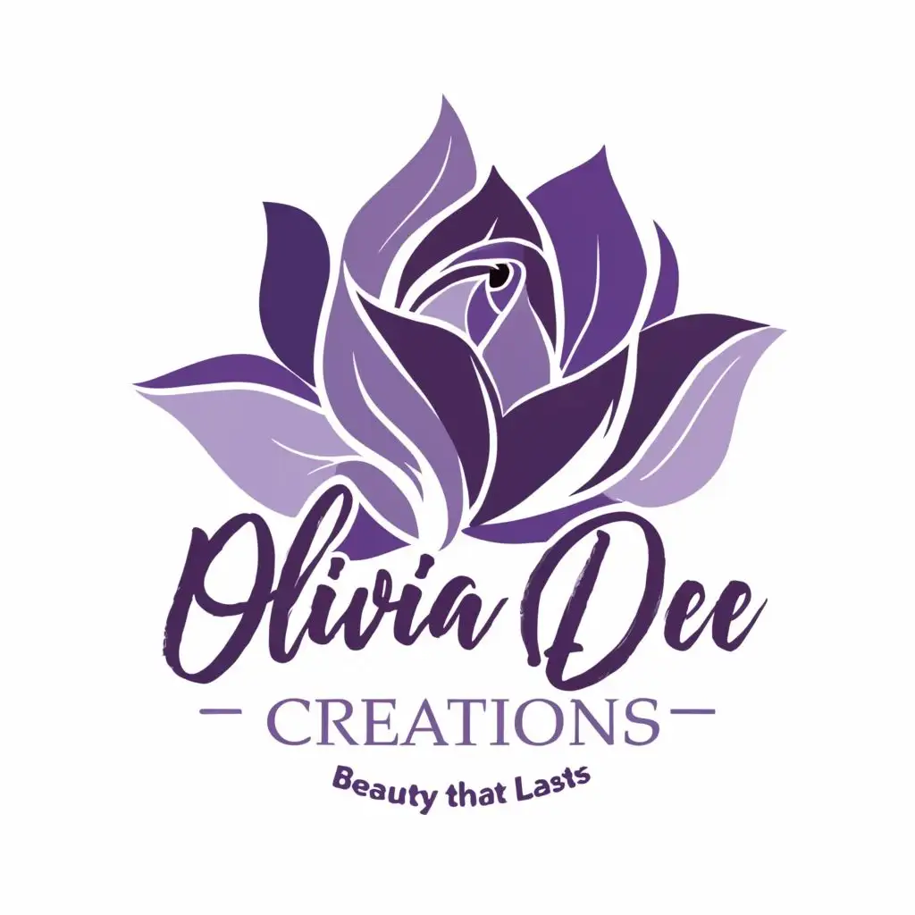logo, purple rose, with the text "Olivia Dee Creations Beauty That Lasts"
typography