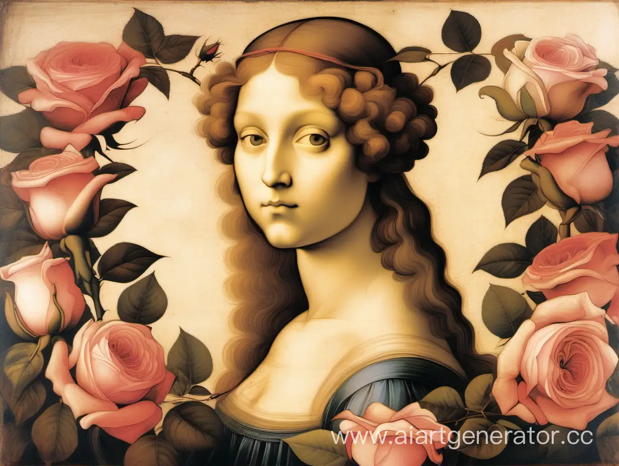 картина девушки в розах в стиле эпохи возрождения, Леонардо Да Винчи 