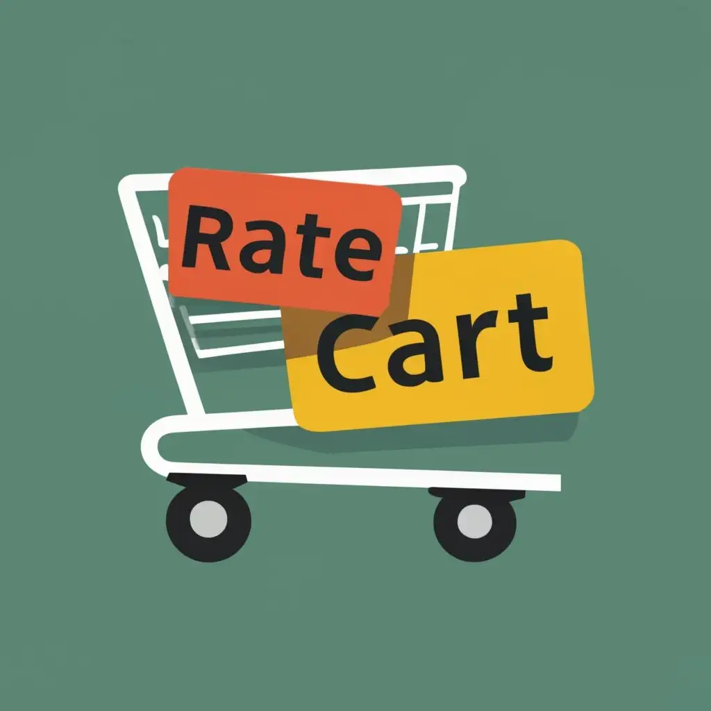 logo, shopping cart, with the text "RateMyCart", typography, be used in Nonprofit industry