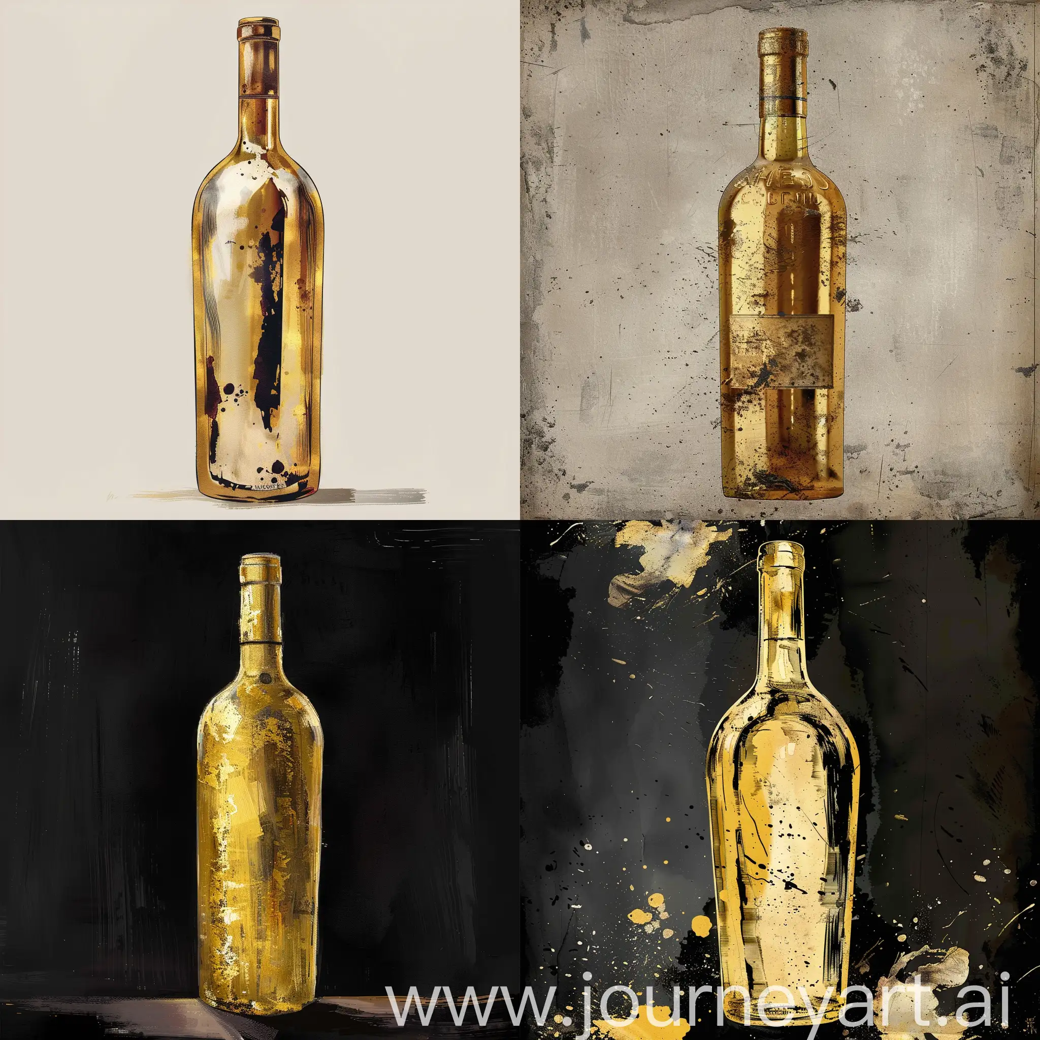 old gold wine bottle, graphic art