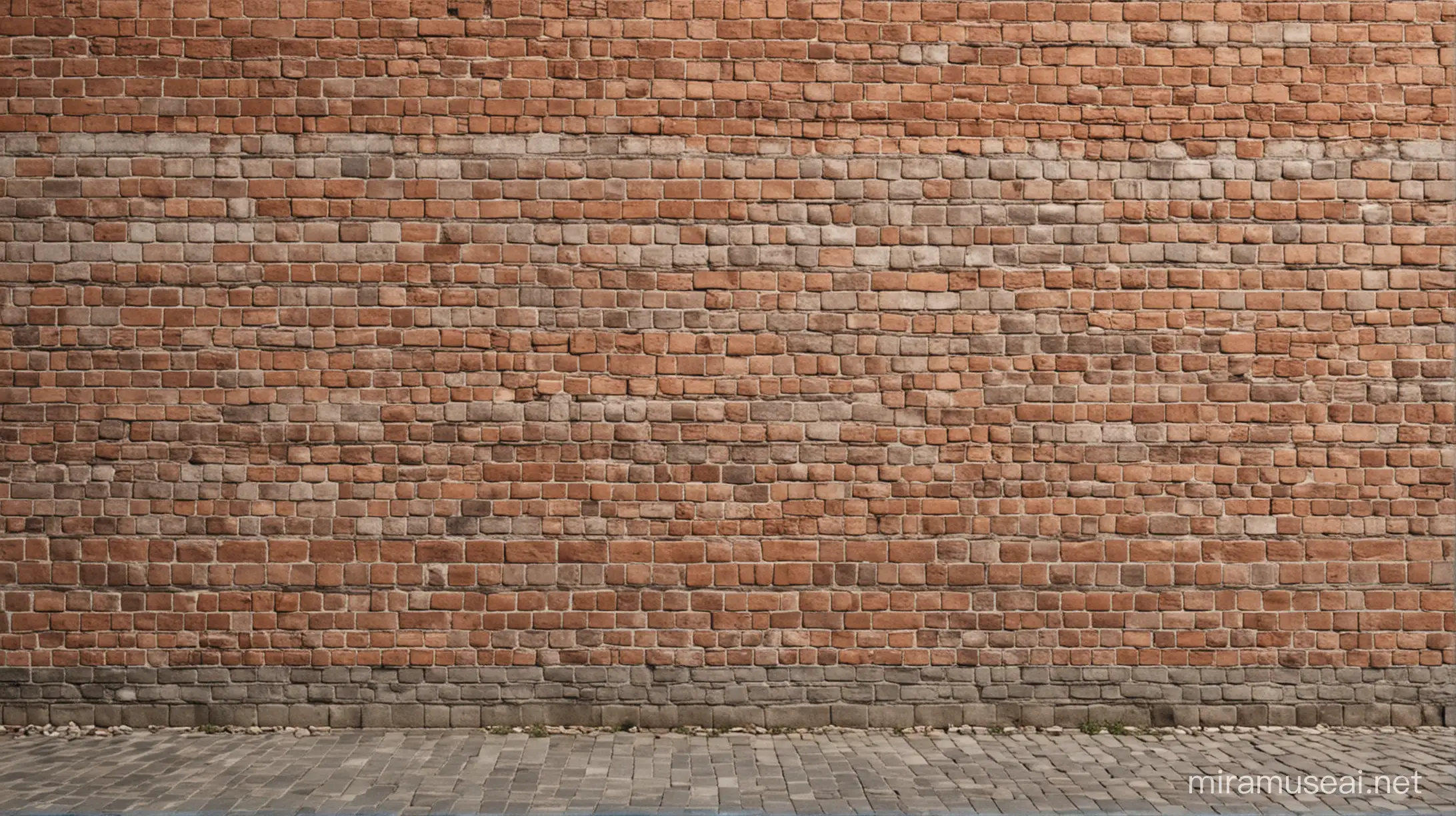 realistic brick wall, alley side, weathered, in shades, day time.
