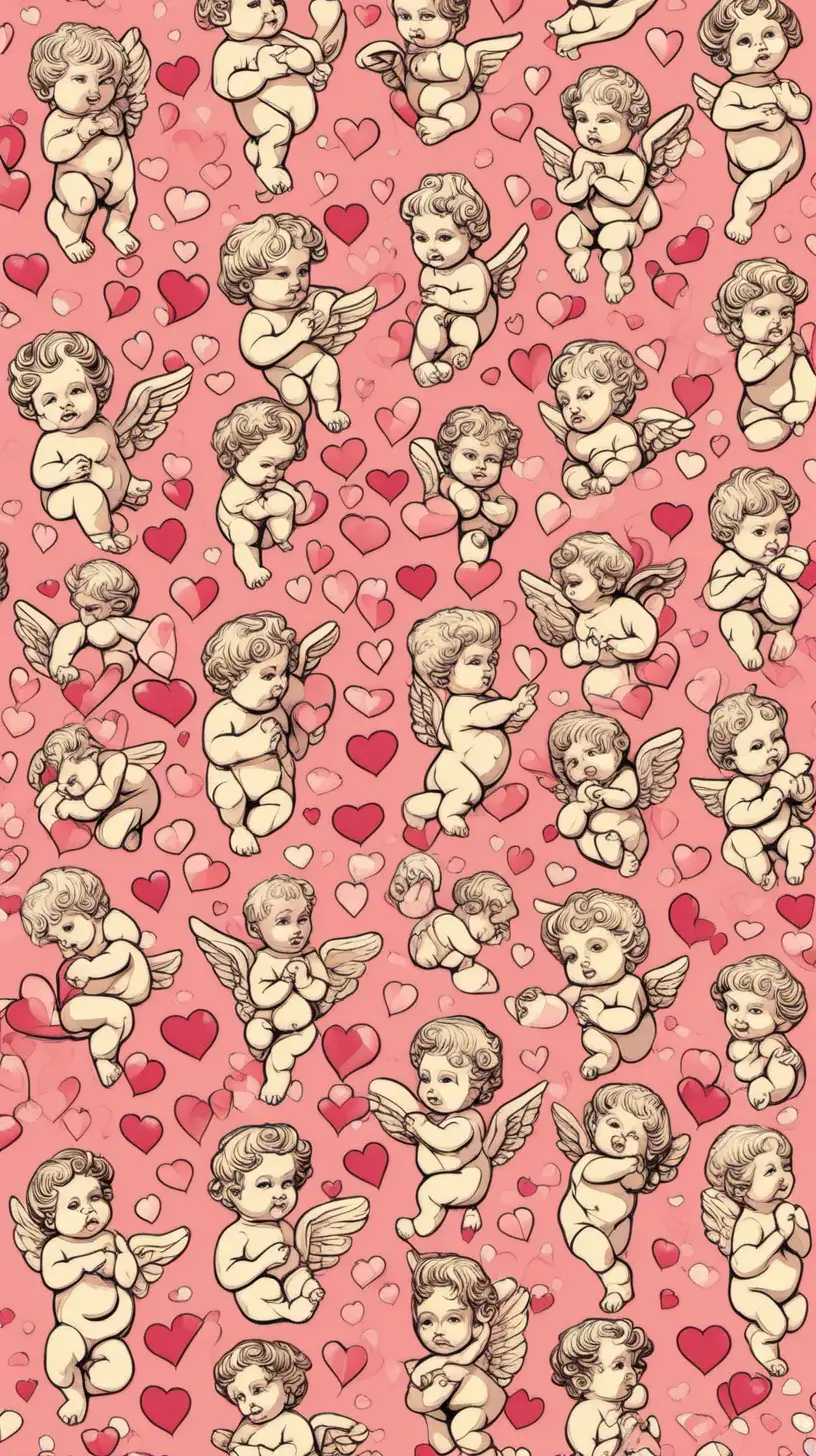 generate an ongoing pattern of cherubs, with small love hearts