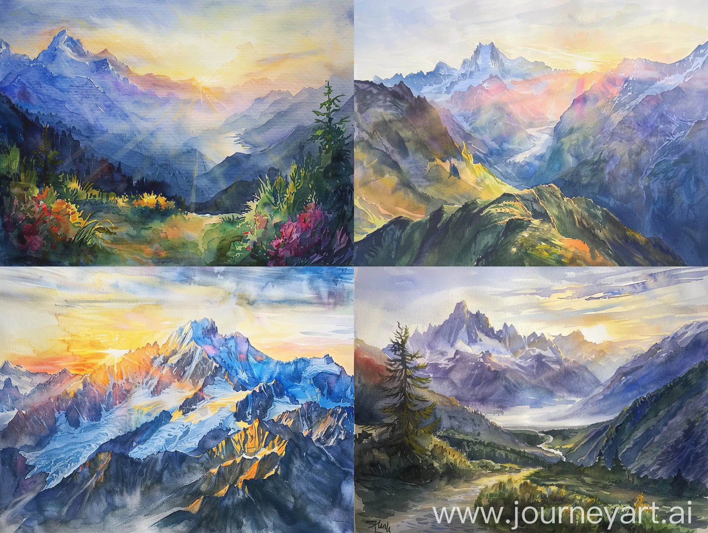Mont-Blanc-Watercolor-Sunrise-Captivating-View-with-Vivid-Colors