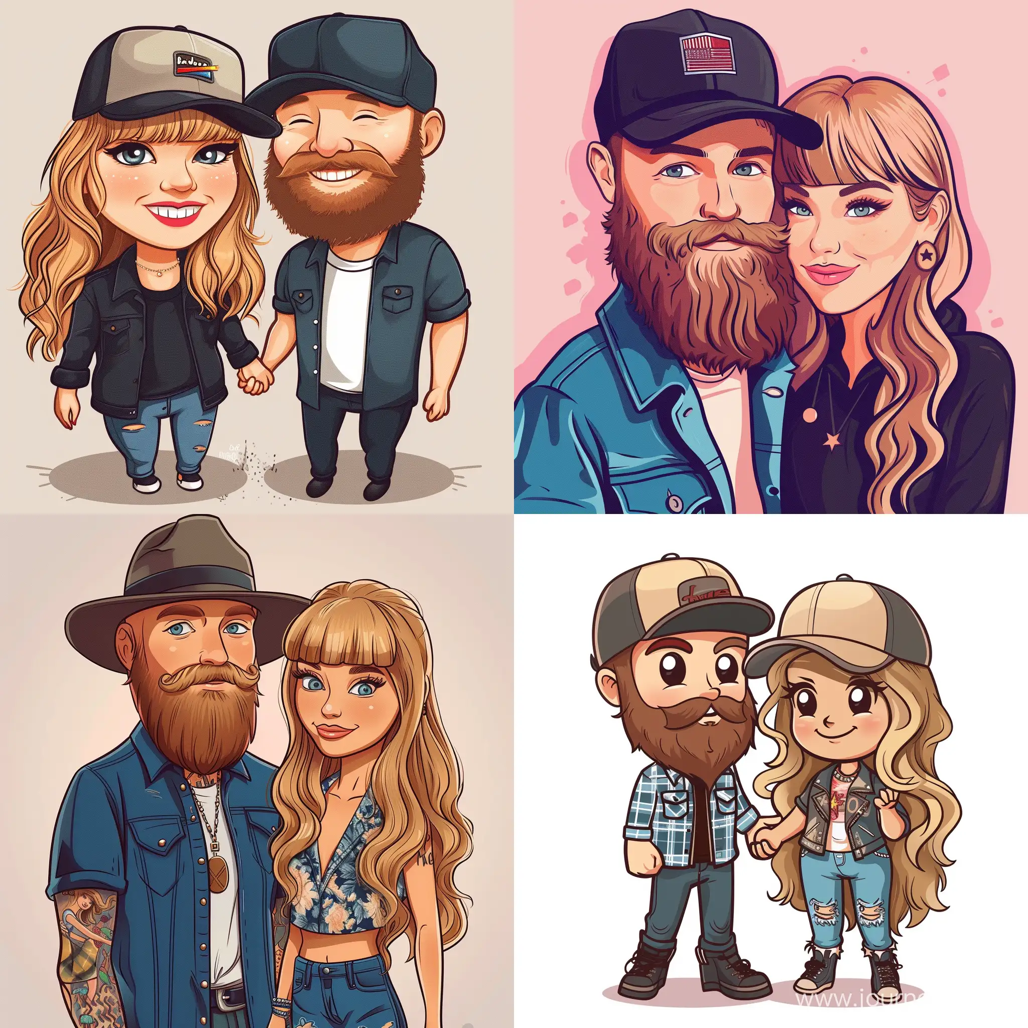 Travis Kelce and Taylor swift in cute cartoon style