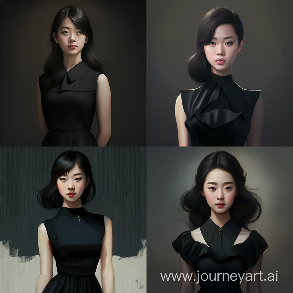 A Korean modern girl with black dress --v 4 --ar 1:1 --no 44845