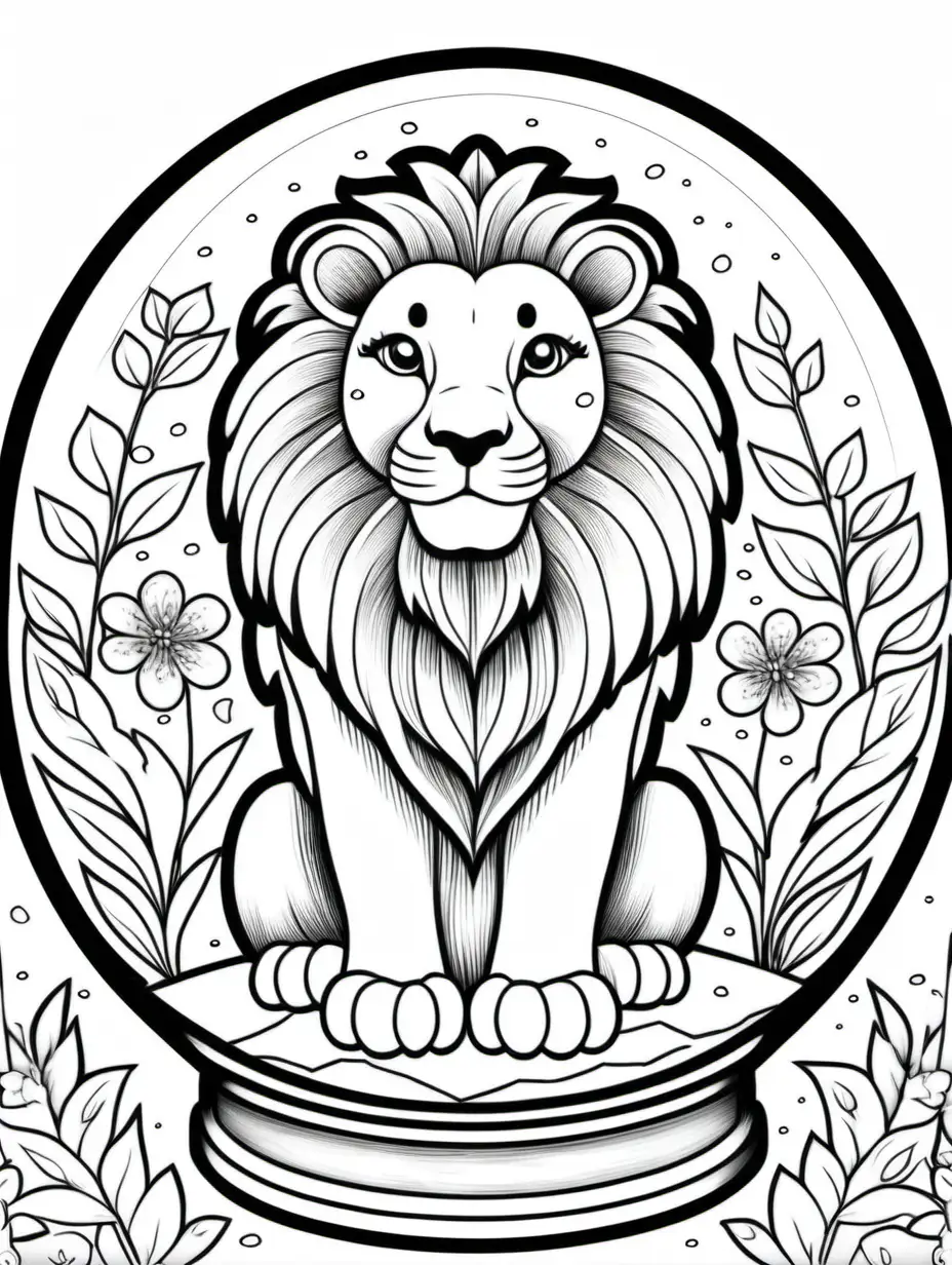 Lion Coloring Book Snow Globe with Floral Background