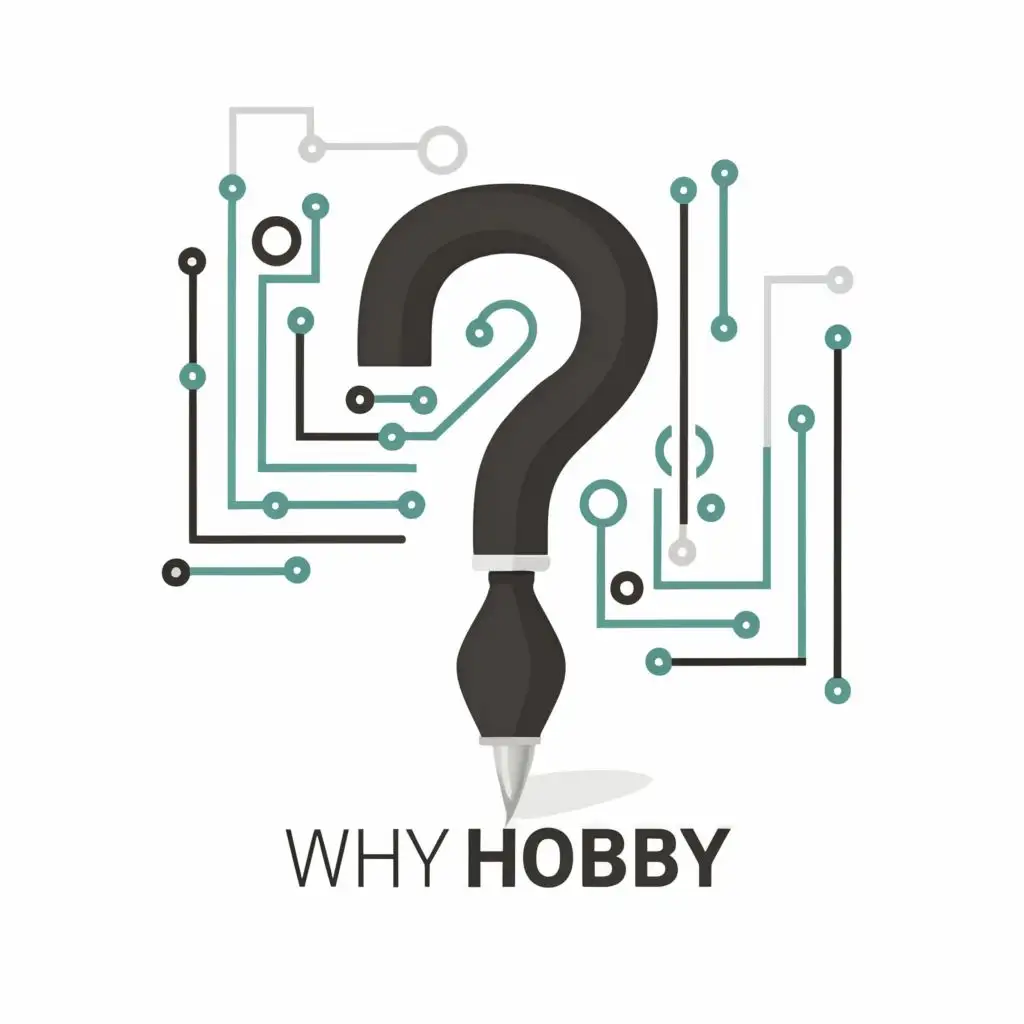 logo, electronic circuit, miniature painting brush shaped like a question mark symbol., with the text "Why Hobby", typography, be used in Internet industry