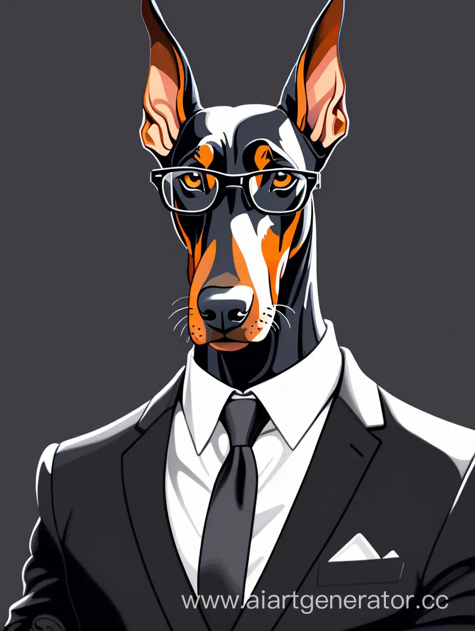 Elegant-Humanized-Doberman-Dog-in-Black-Suit-and-Glasses