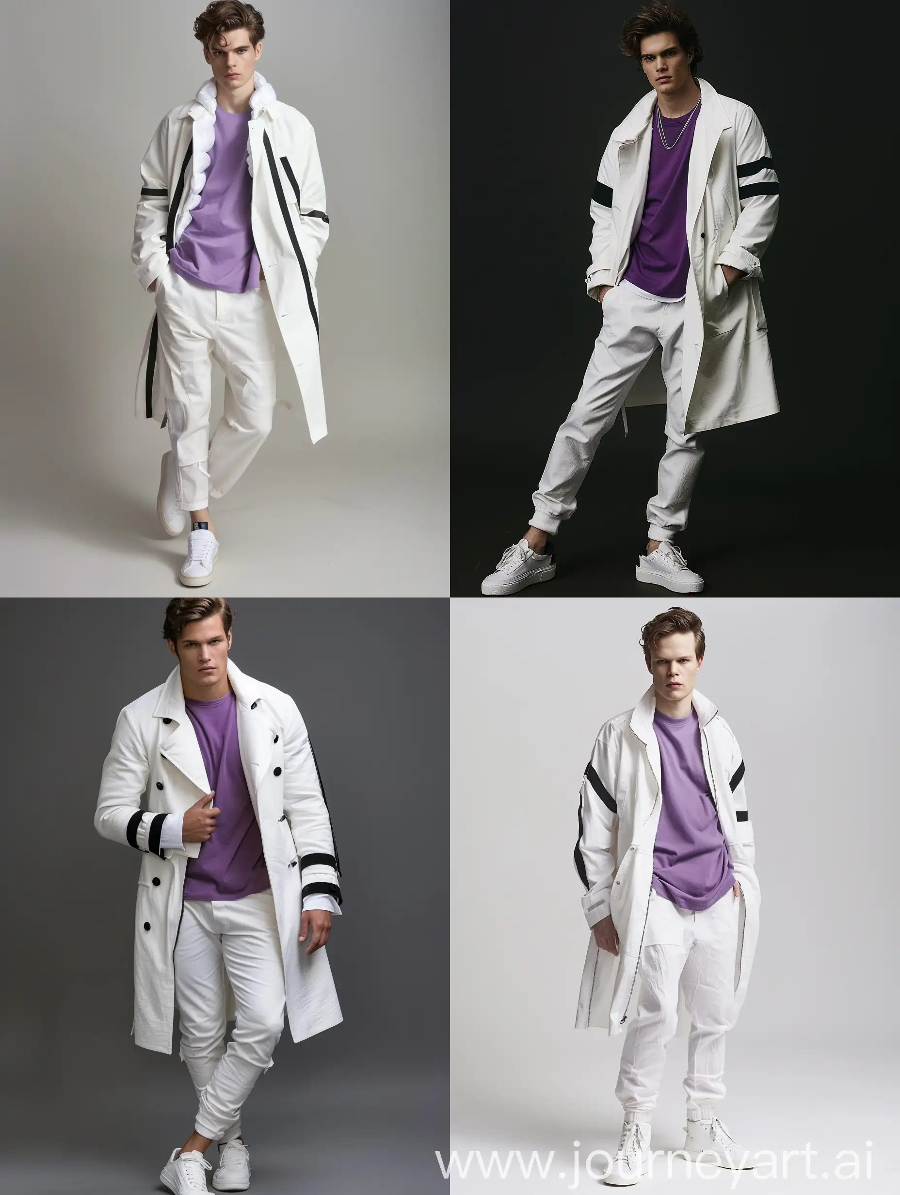 Fashionable-Man-in-Striped-White-Coat-and-Purple-TShirt