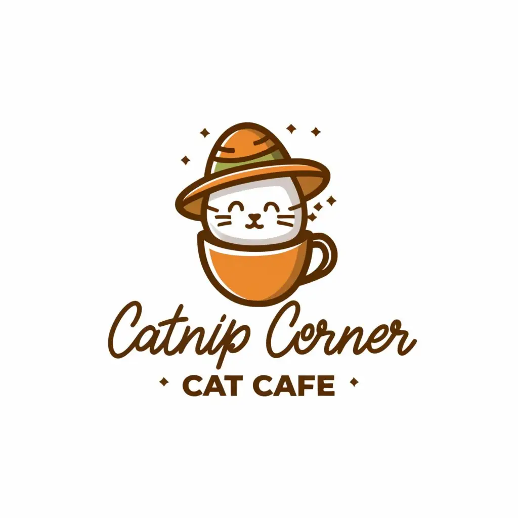 a logo design,with the text "Catnip Corner Cat Cafe", main symbol:cat drinking coffee,complex,be used in Animals Pets industry,clear background