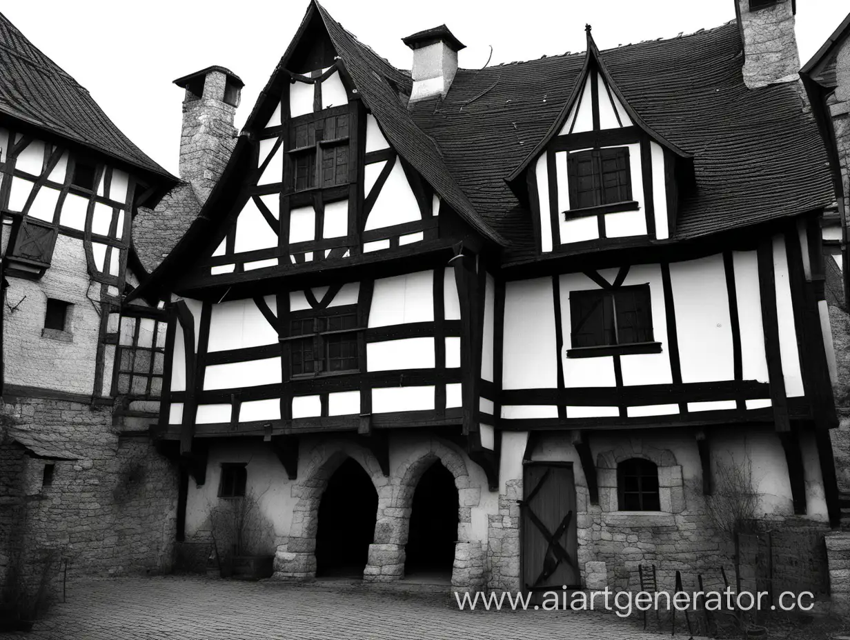 Enchanting-Medieval-Black-and-White-House-Illustration