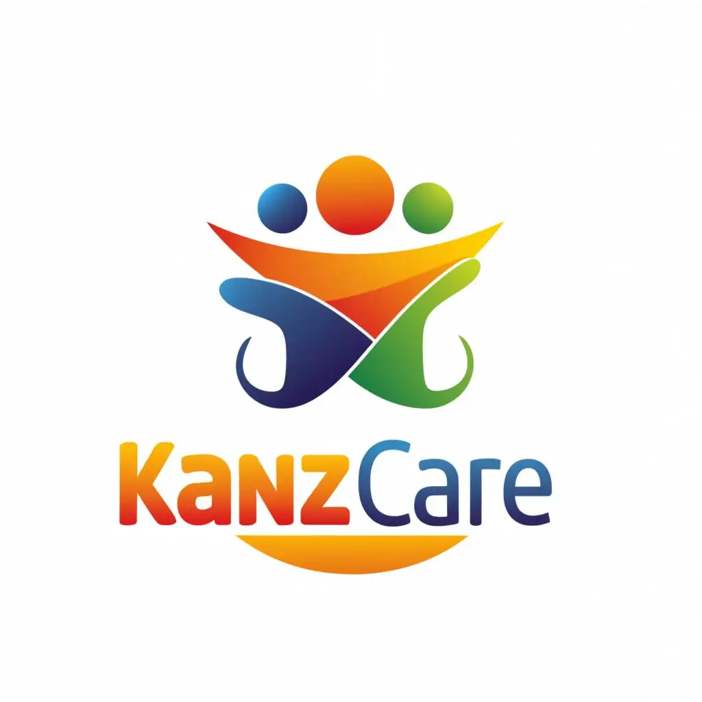 logo, huging and compassion 3D, with the text "Kanz Care", typography