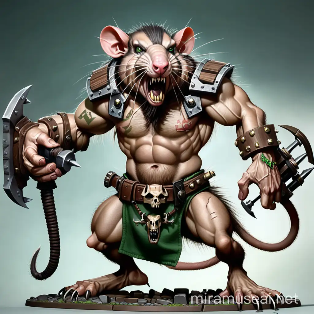 Buff Skaven Clawlord Bodybuilder with Warhammer