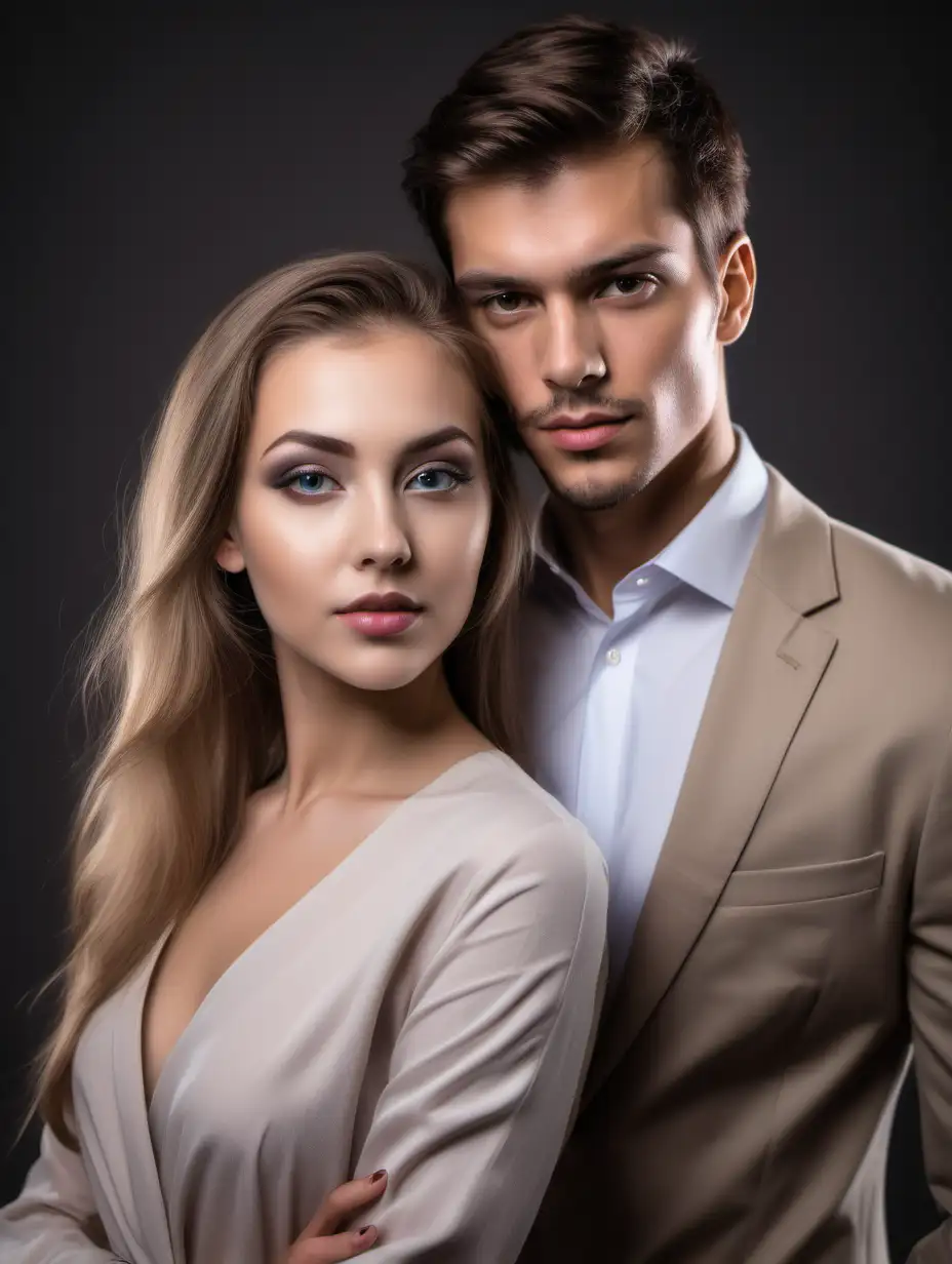 portrait of a young beautiful woman and young handsome man with elegant clothes
