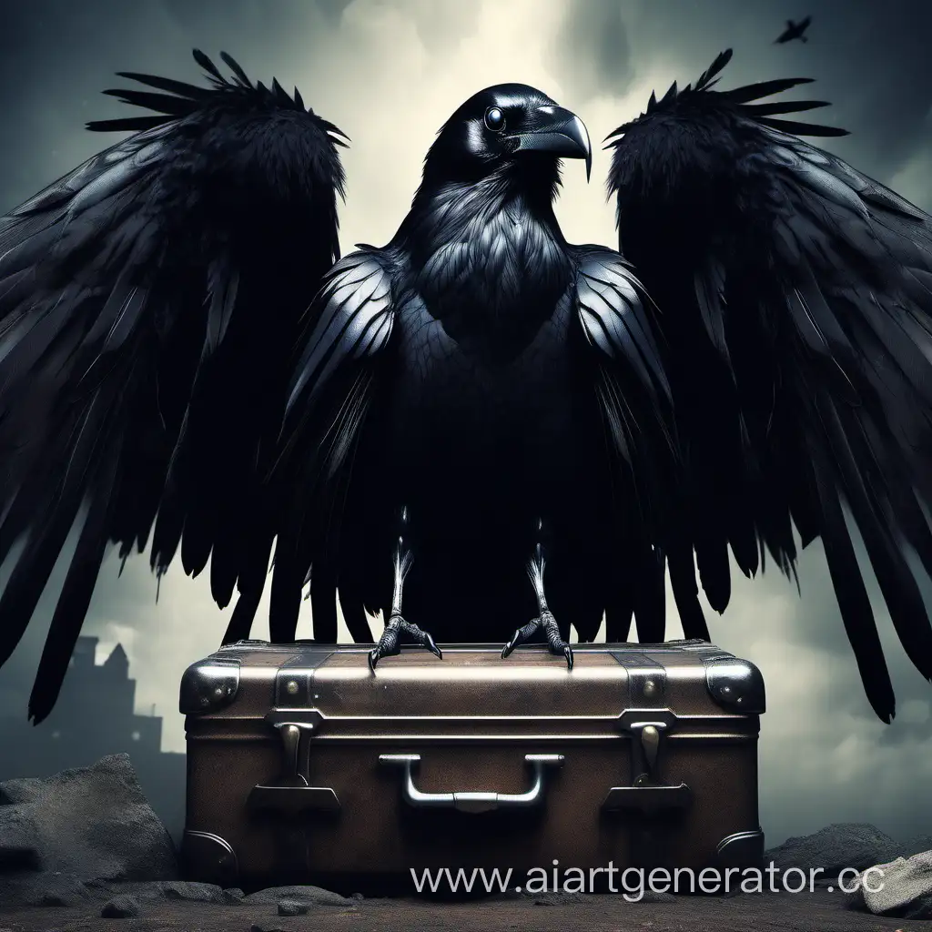 Majestic-Raven-Embracing-an-Ancient-Suitcase-in-Dark-Fantasy-Pose