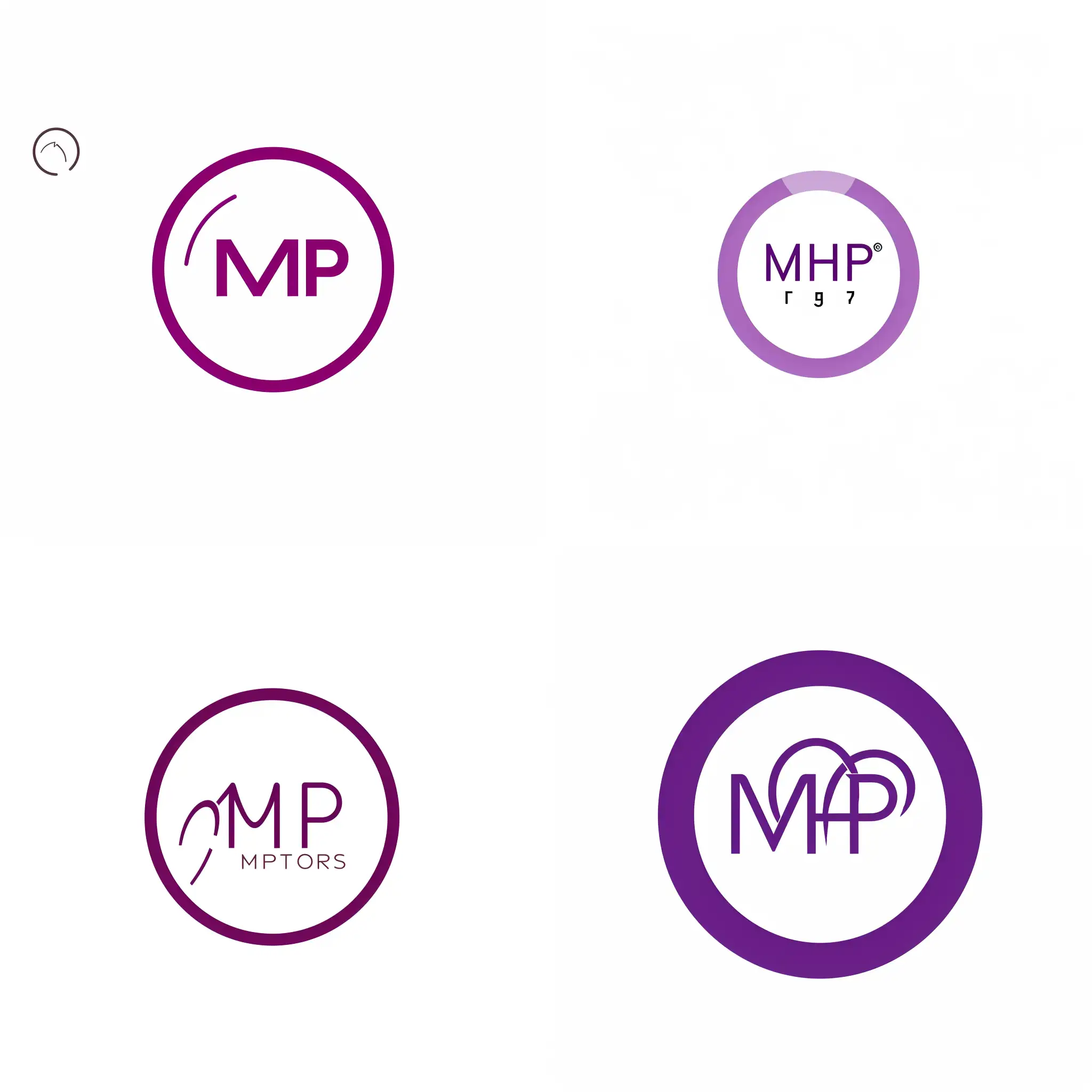 a logotype of MHP, vector, circular, purple color, white background, simple, no shdows, no shading,