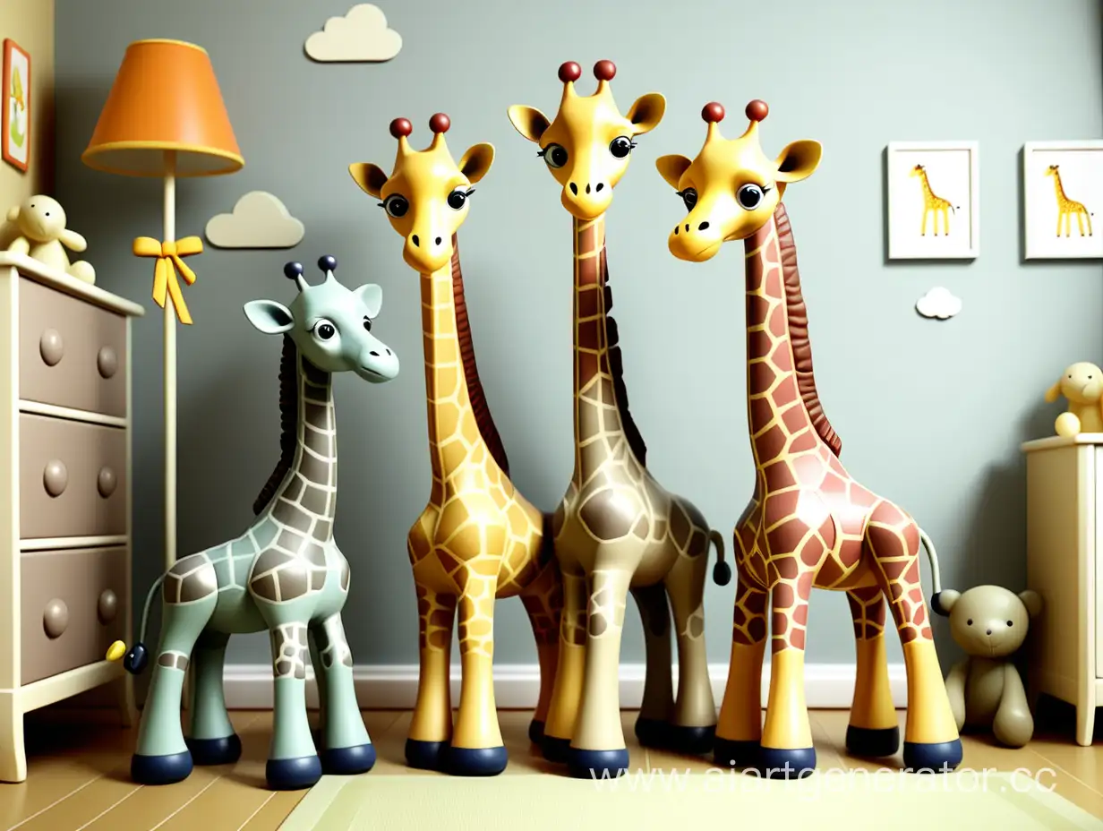 игрушки, жирафики в детской комнате , дети, приглушенные  цвета , детская мебель