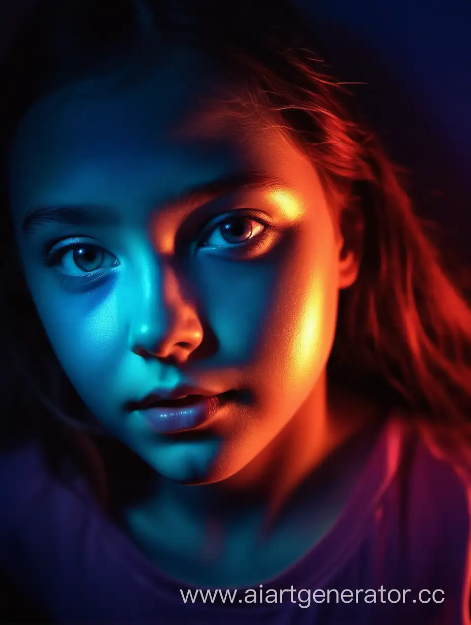 Colorfully-Lit-Portrait-of-a-Girl-with-Striking-Resemblance