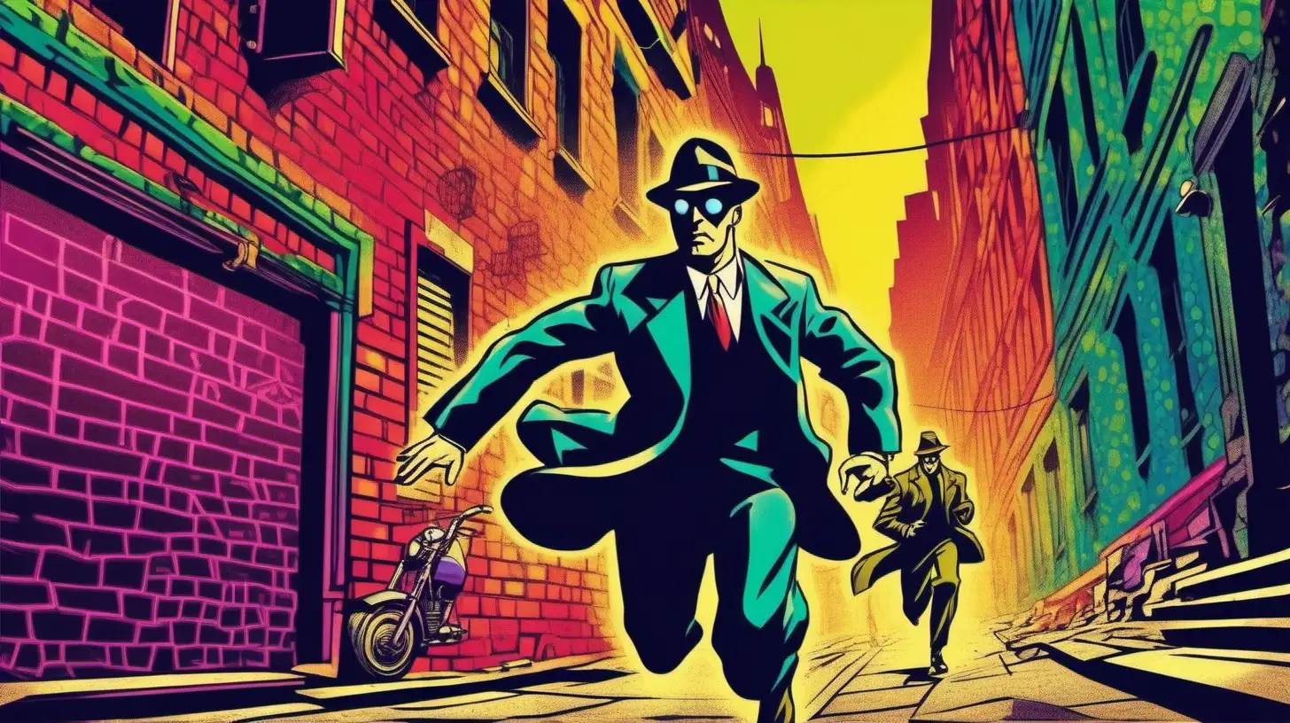 1940s International Spy Pursuing Villain in Psychedelic City Chase