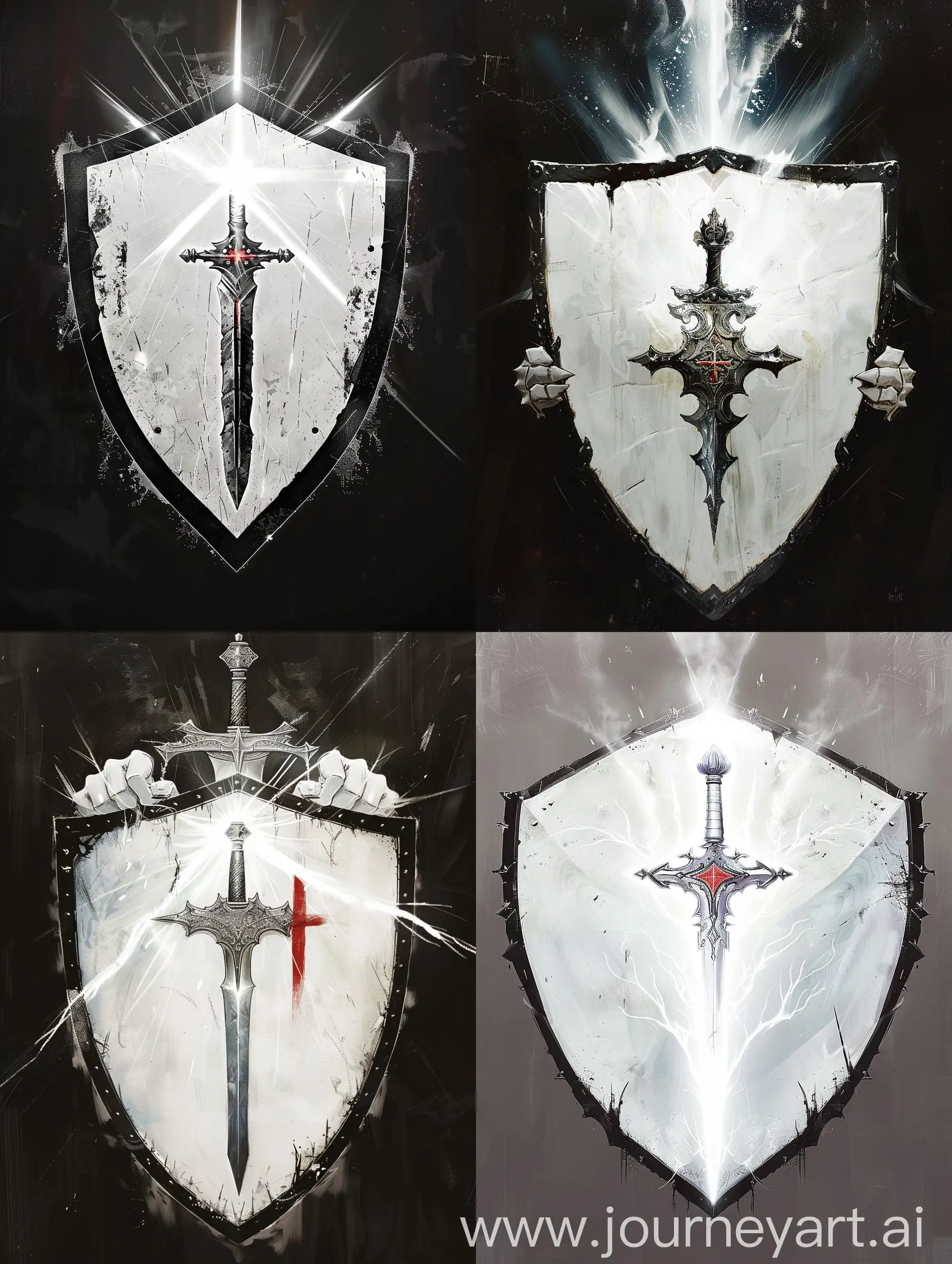 Exquisite-Silver-Sword-and-Shield-with-Red-Cross-on-White-Background
