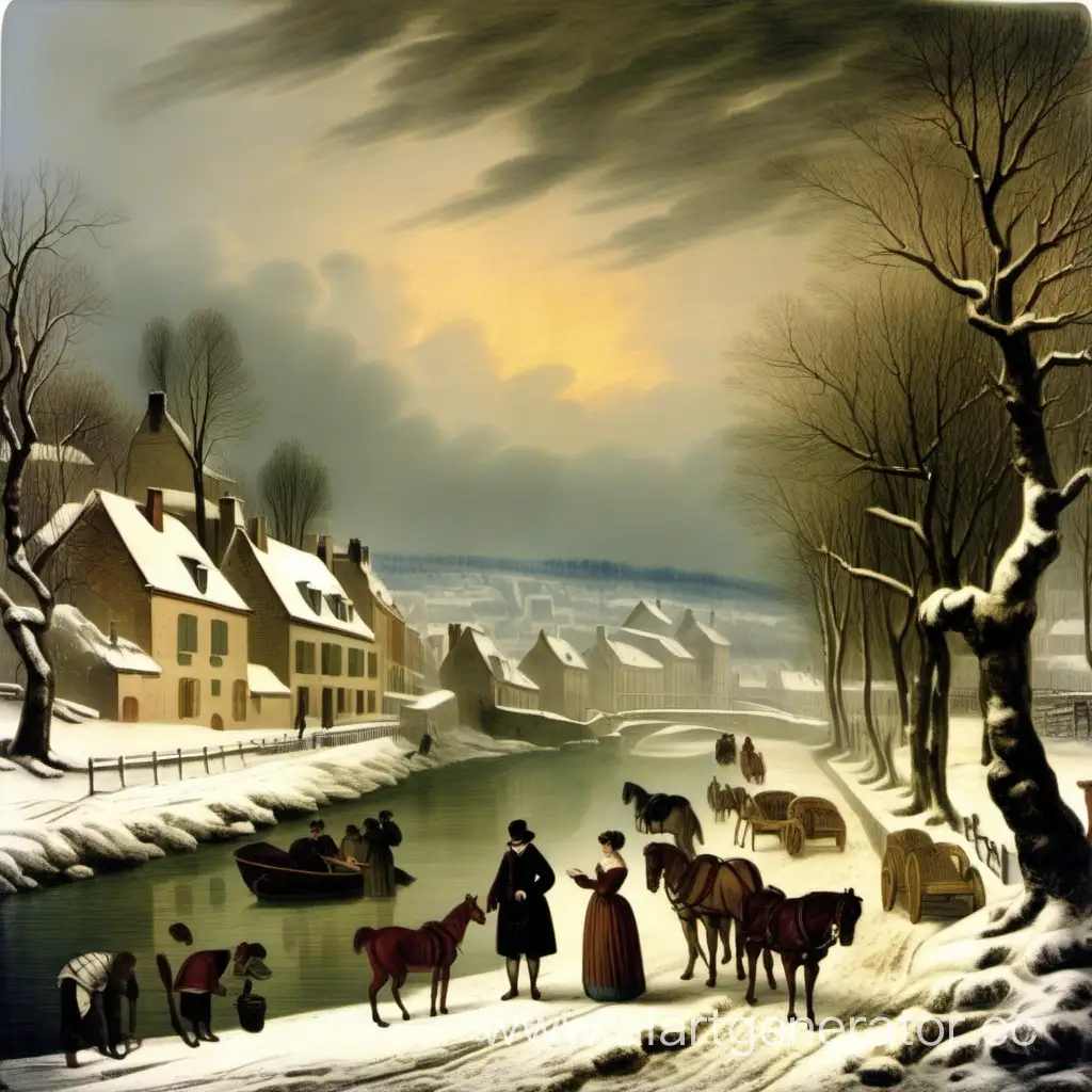 Начало зимы во франции 181х годов, изображение в стиле картин 19го века