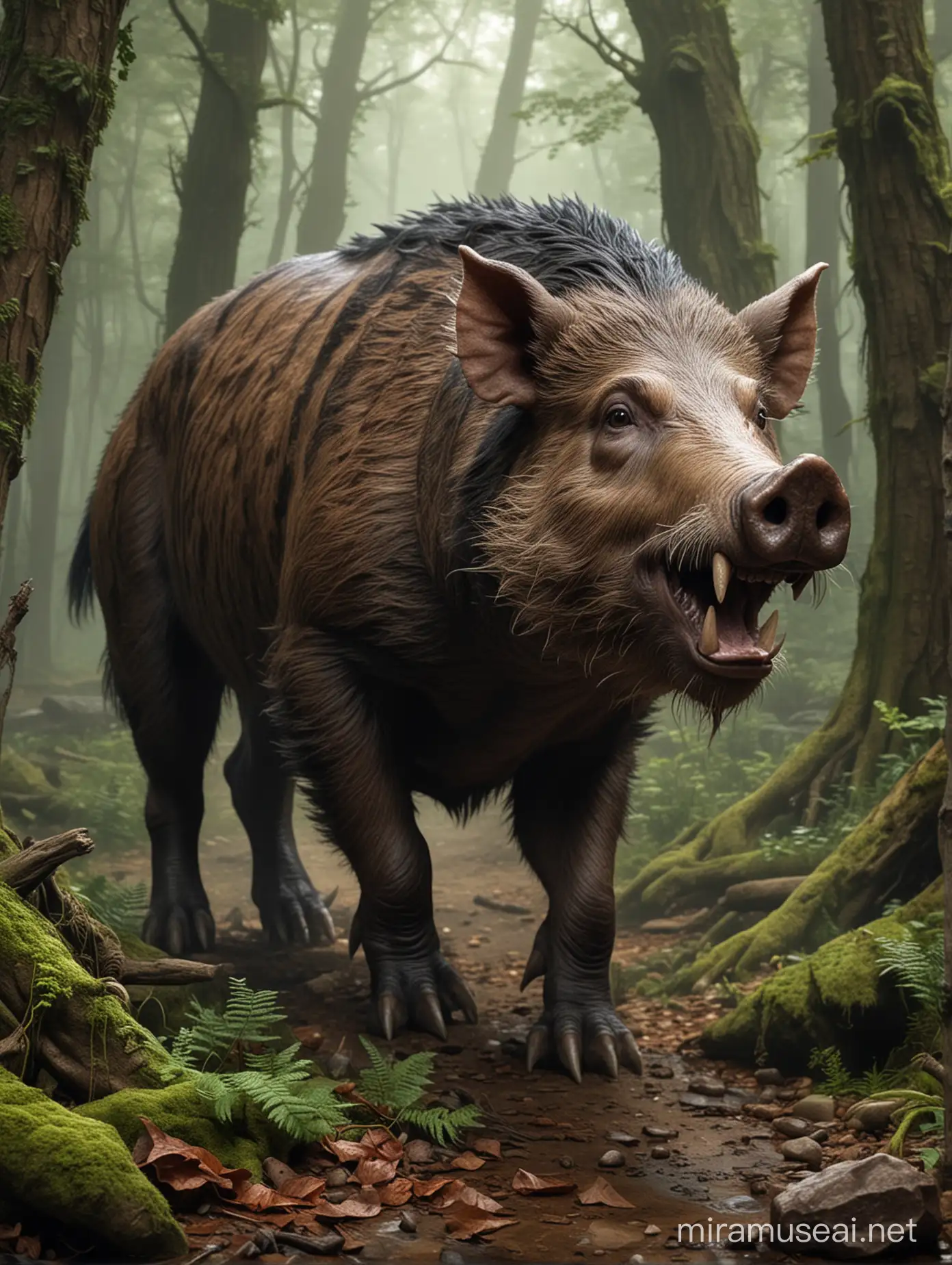Realistic Dungeons and Dragons Boar in Forest Habitat
