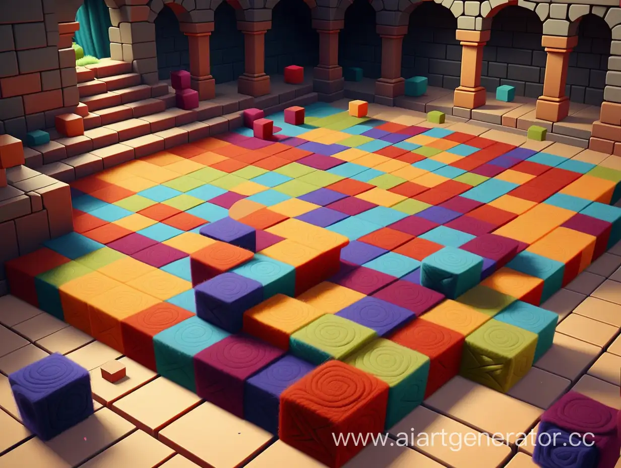Vibrant-Woolen-Platform-with-Disappearing-Blocks-and-Falling-Players