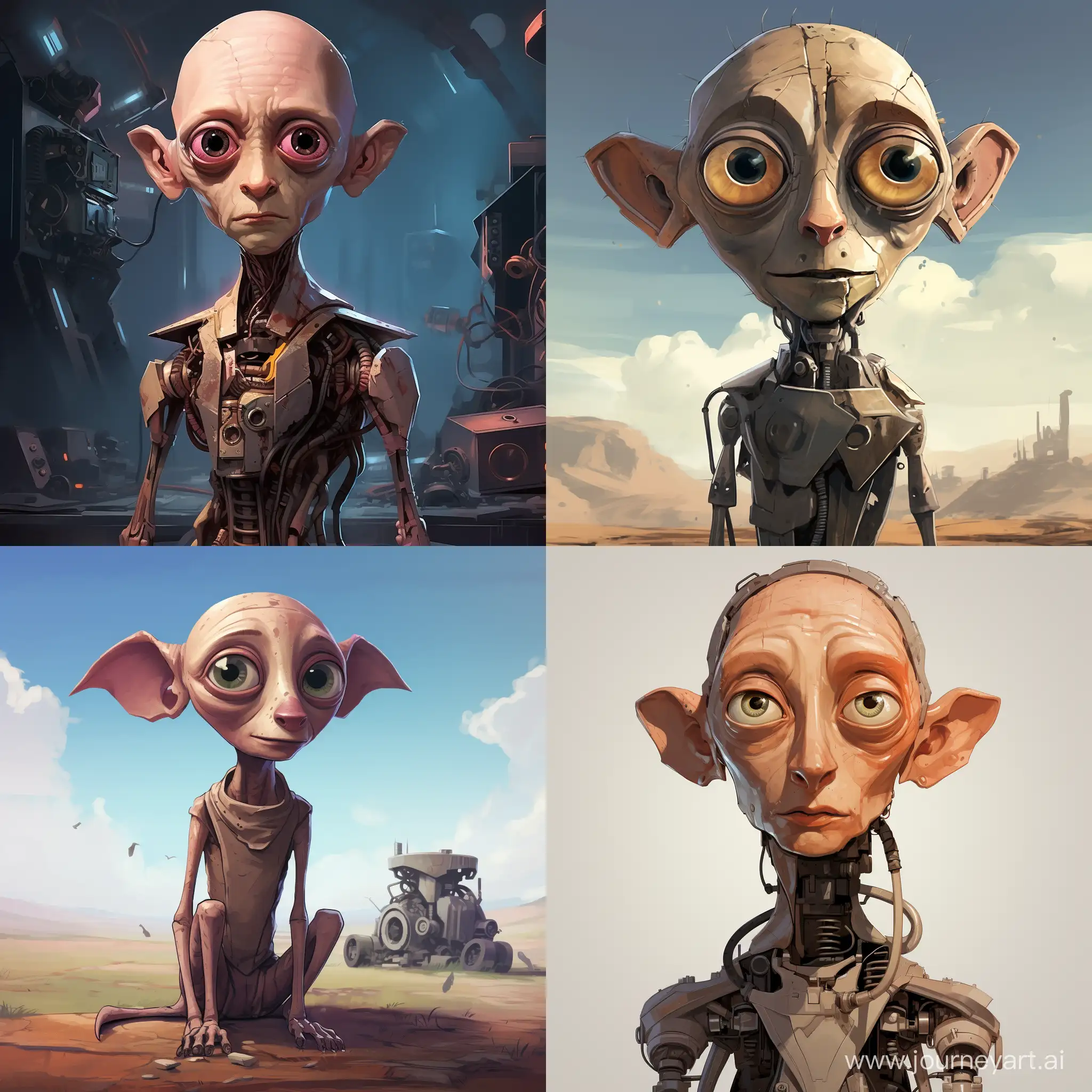 Dobby from Harry Potter as cartoon with a robotic style