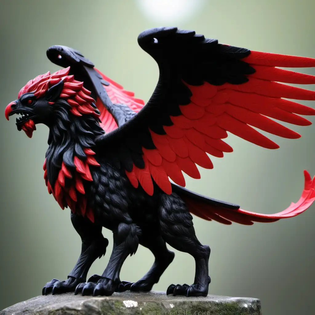 Majestic Black and Red Griffin in Enchanted Forest