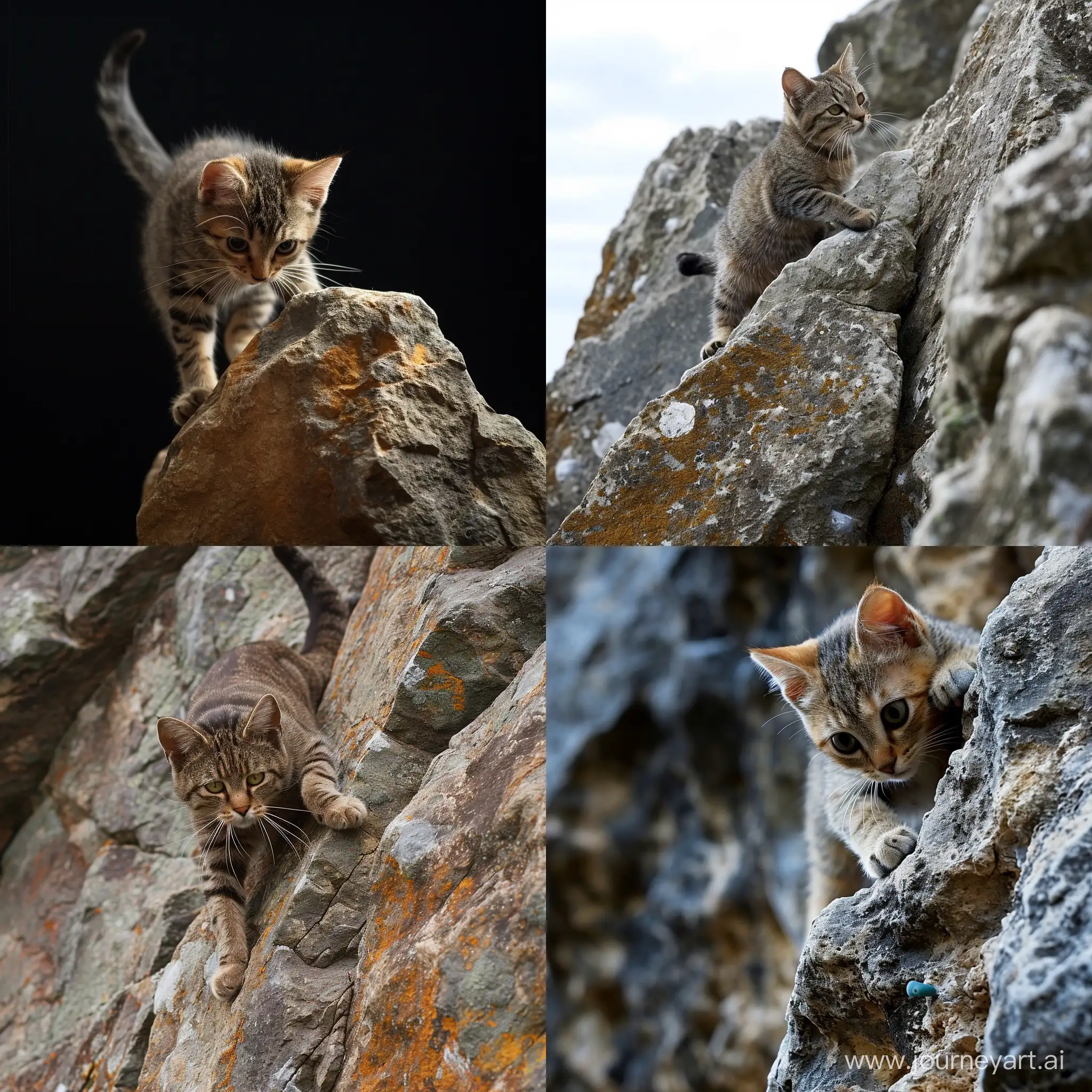 Кот альпинист на скале