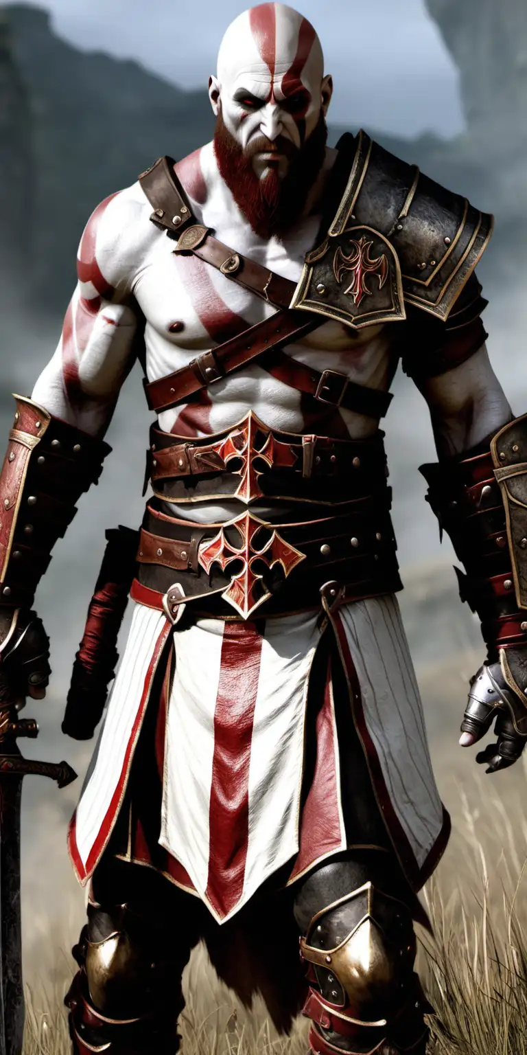 Kratos in Striking White and Red Knights Templar Armor