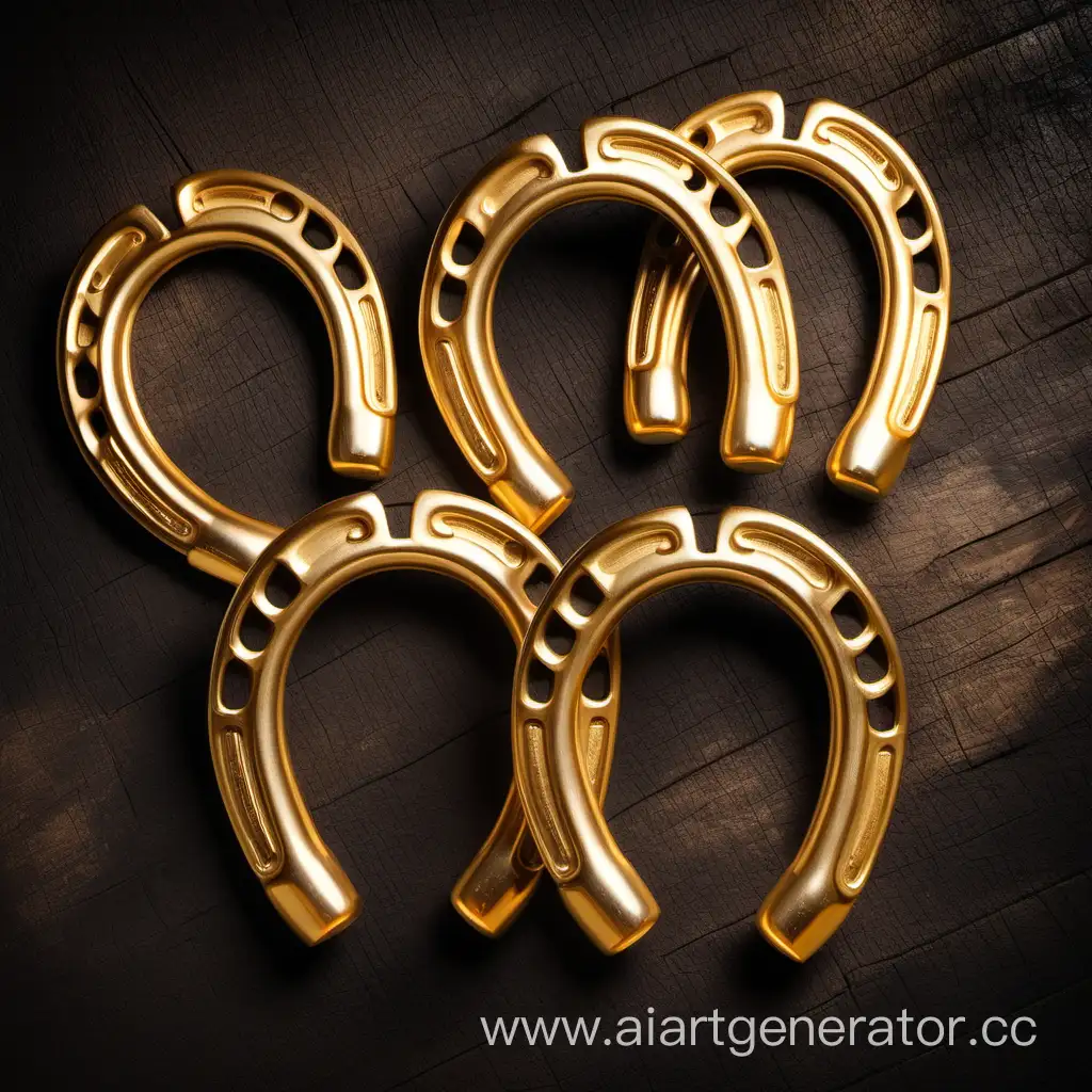Arrangement-of-Three-Golden-Shiny-Horseshoes-in-Sequence