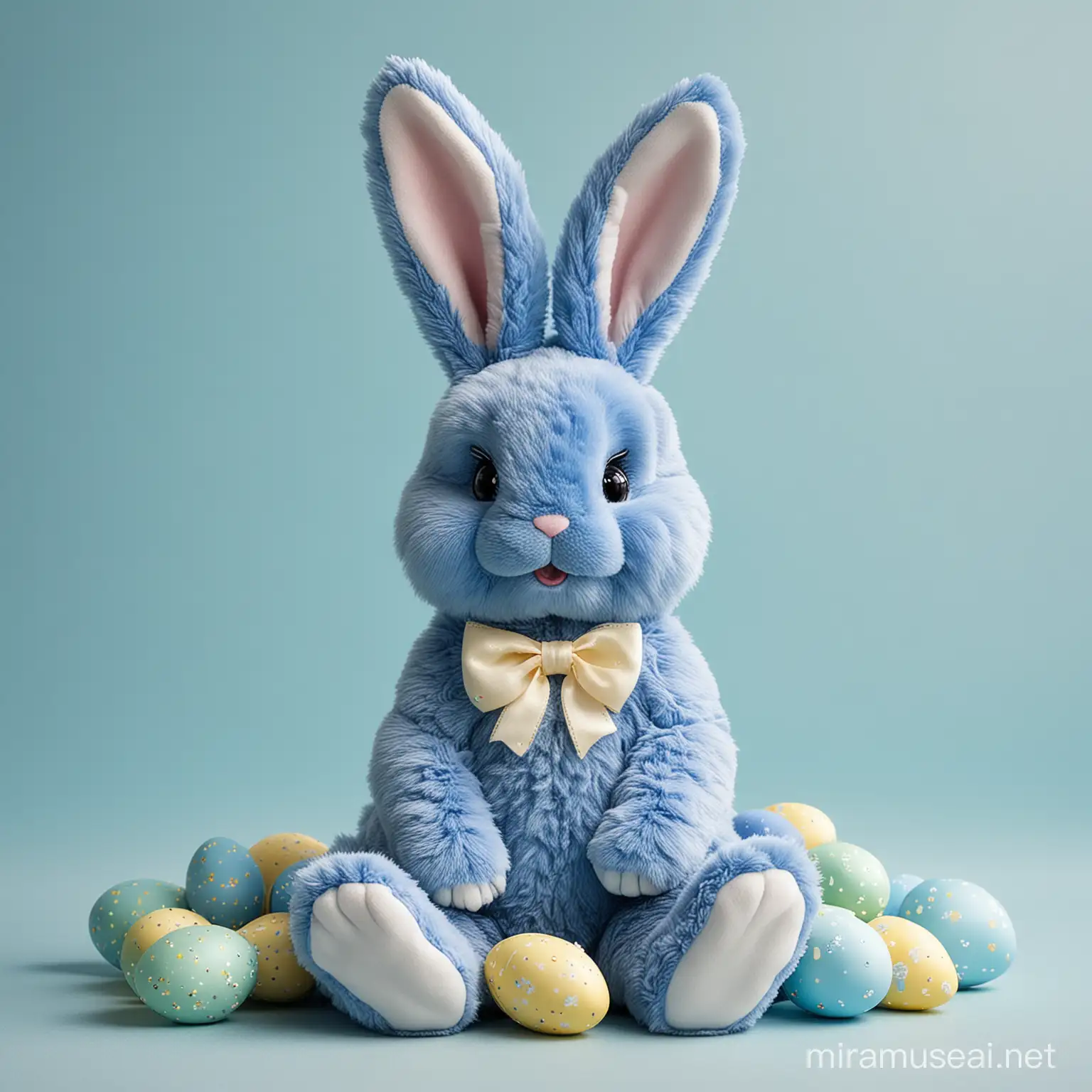 A happy blue bunny that is easter themed
