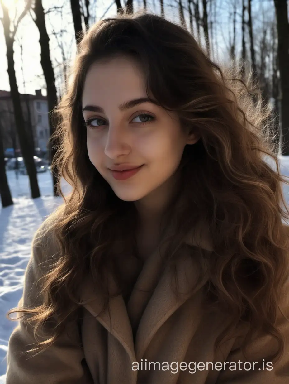 Hot Photo of michela an italian prosperous girl just came back home from college with brown wavy hair relaxing in lithuanian sunny winter