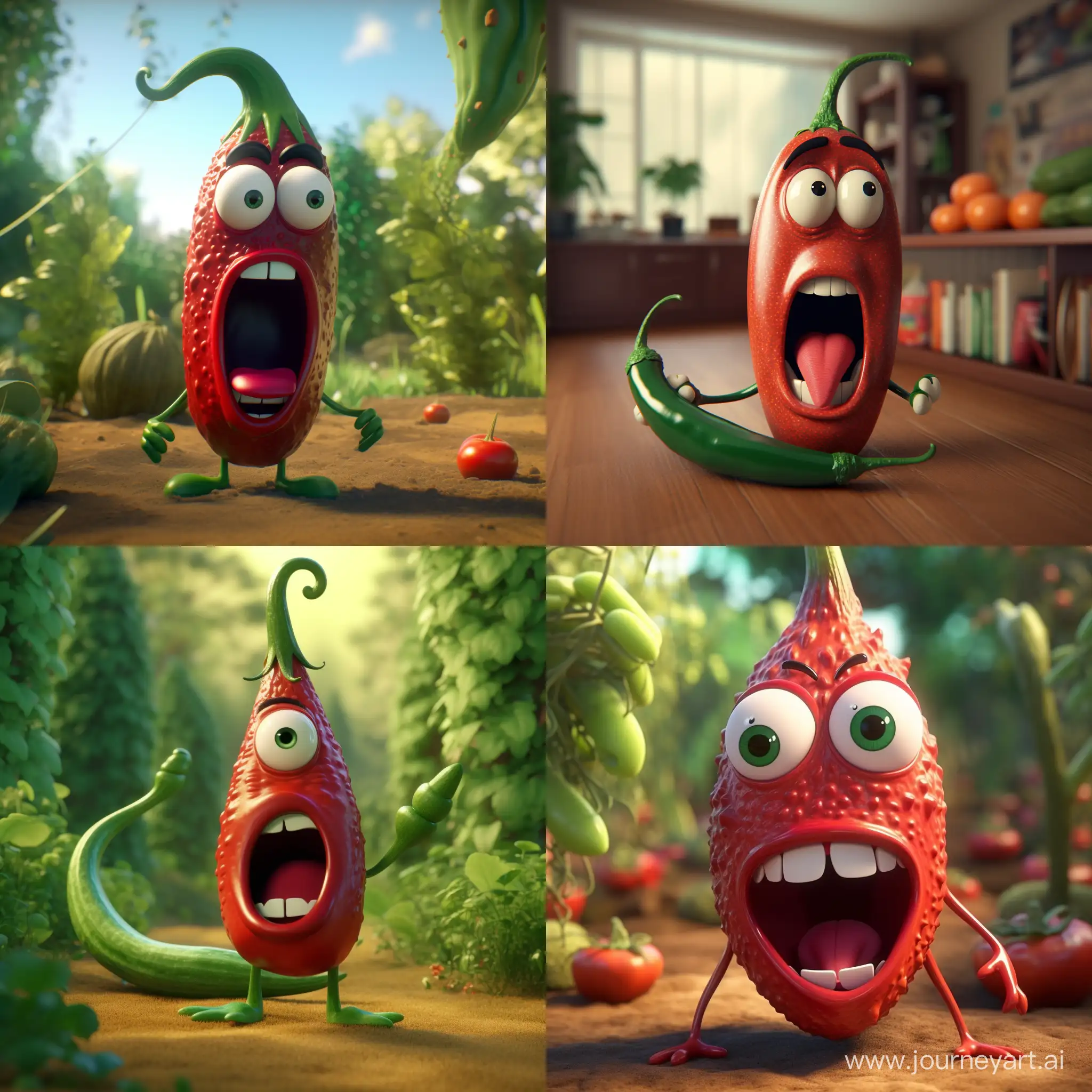 The chili pepper is very angry. 3D animation 