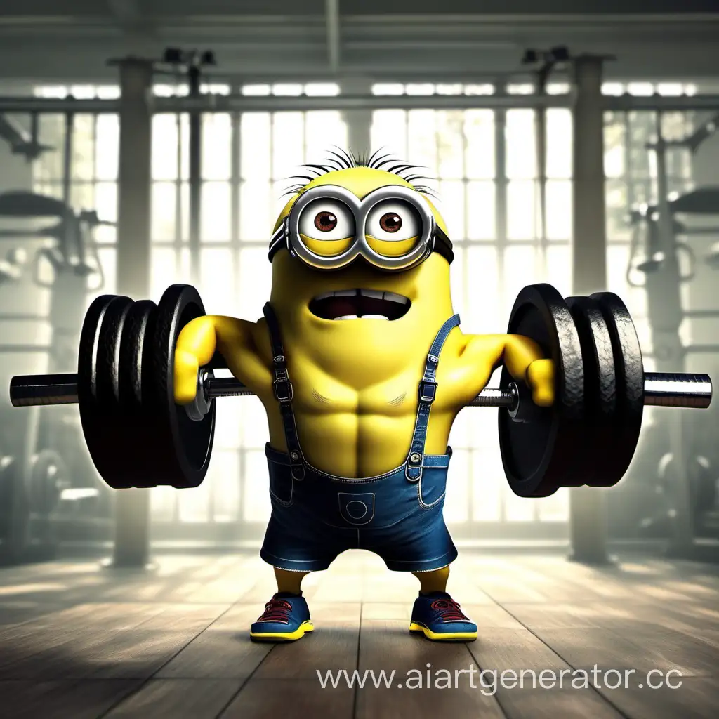 Muscular-Minion-Lifting-Weights-Powerful-Yellow-Creature-Engaging-in-Fitness-Activity