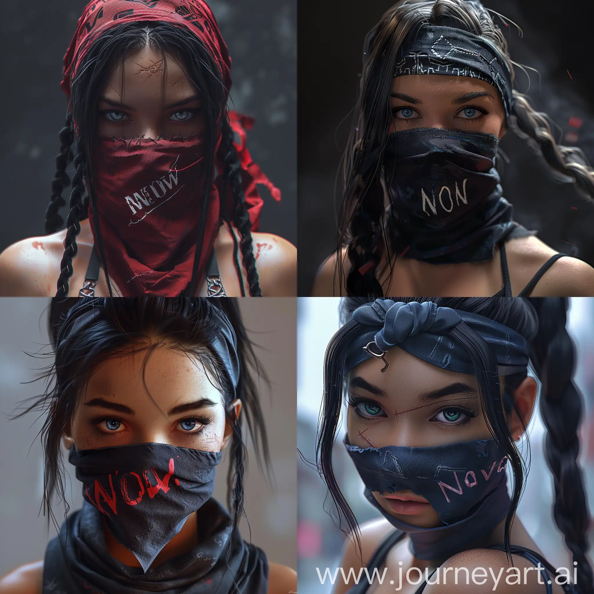 A beautiful ninja girl with the word NOVA written On his bandana 8k realistic

