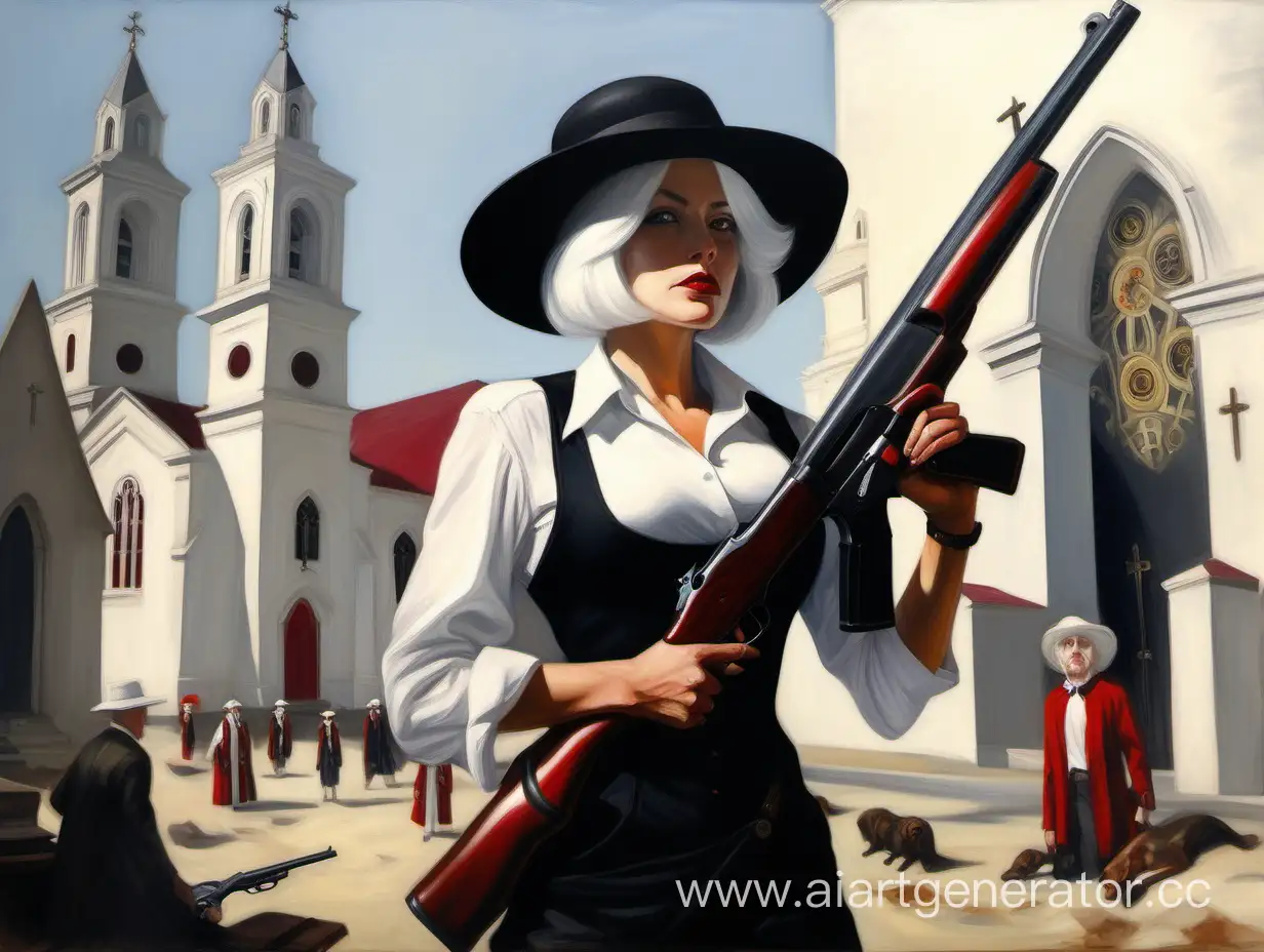 Mysterious-Woman-with-DoubleBarreled-Shotgun-in-Church