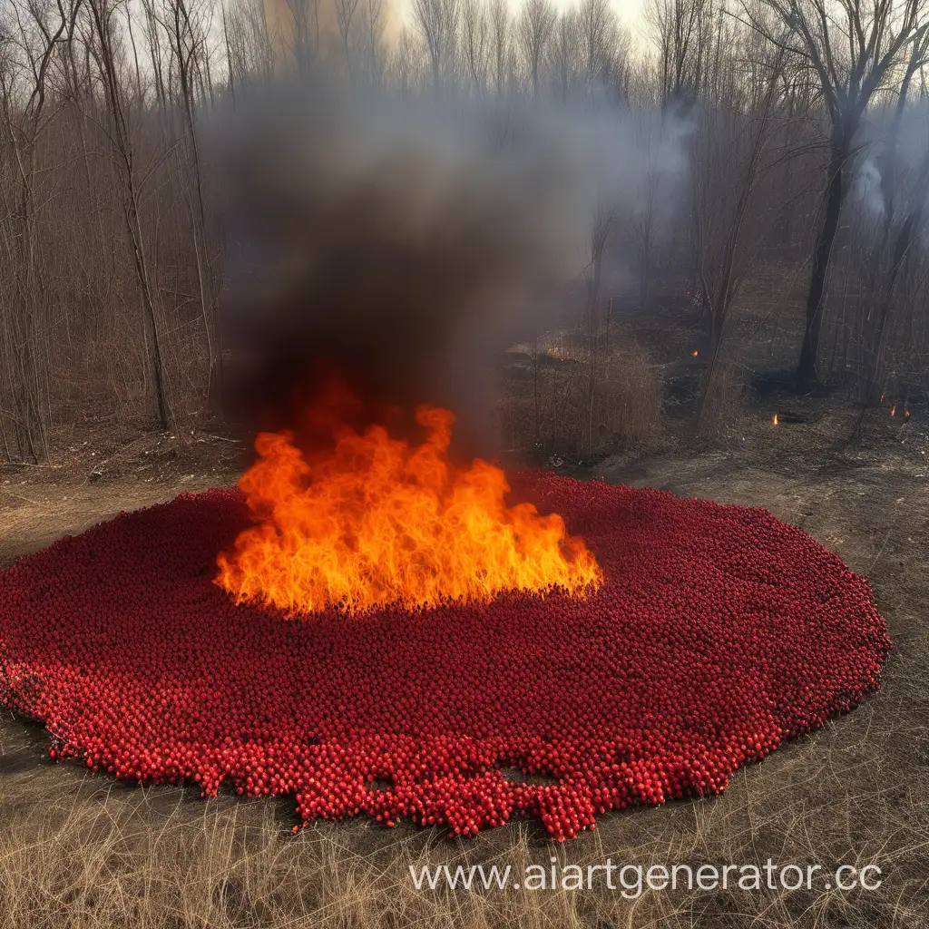 большой пожар, где в центре горит плод шиповника
