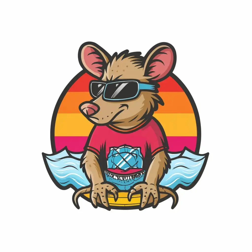 logo, t-shirt vector  surfing Rats wearing sunglasses dressed in 80s style clothes , Contour, Vector, White Background, no words, ultra  Detailed, ultra sharp narrow outlined image, no jagged edges,  vibrant colors, ,Contour, Vector, White Background, NO WORDS, hyperdetailed , sharp outlined image, no jagged edges, vibrant colors, , with the text ".", typography
