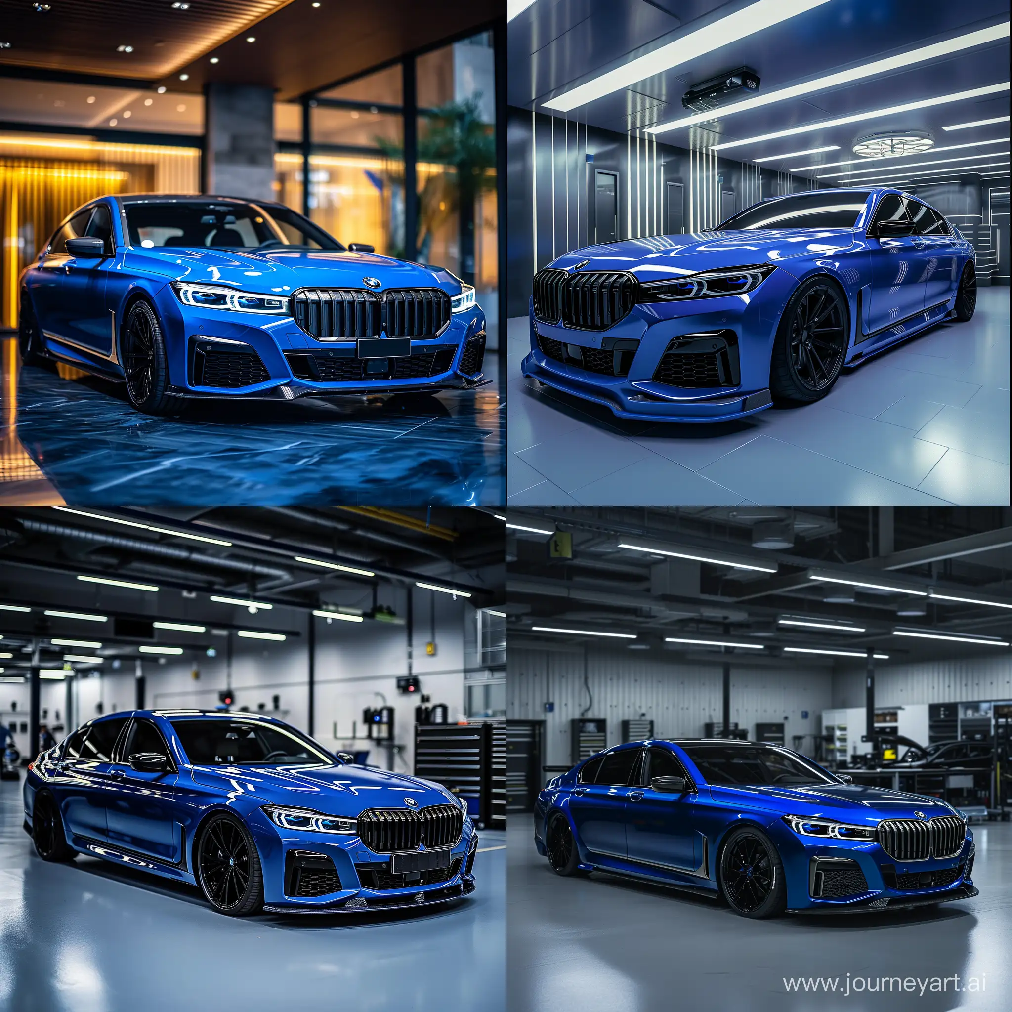 Luxurious-Blue-BMW-Serie-7-2023-with-Tuning-Body-Kit-in-HighEnd-Garage