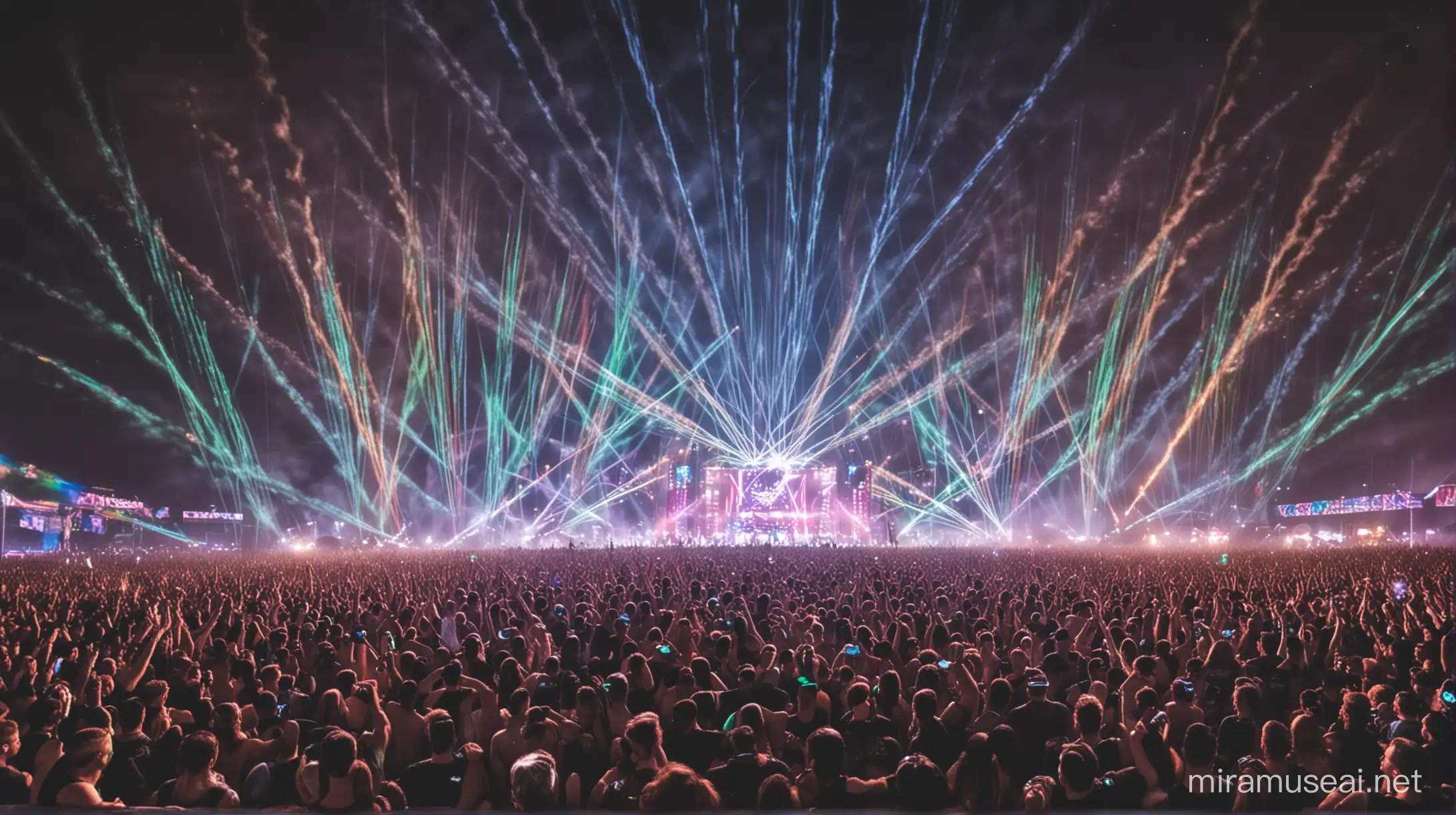 Vibrant EDM Music Festival with Dynamic Lights and Lasers