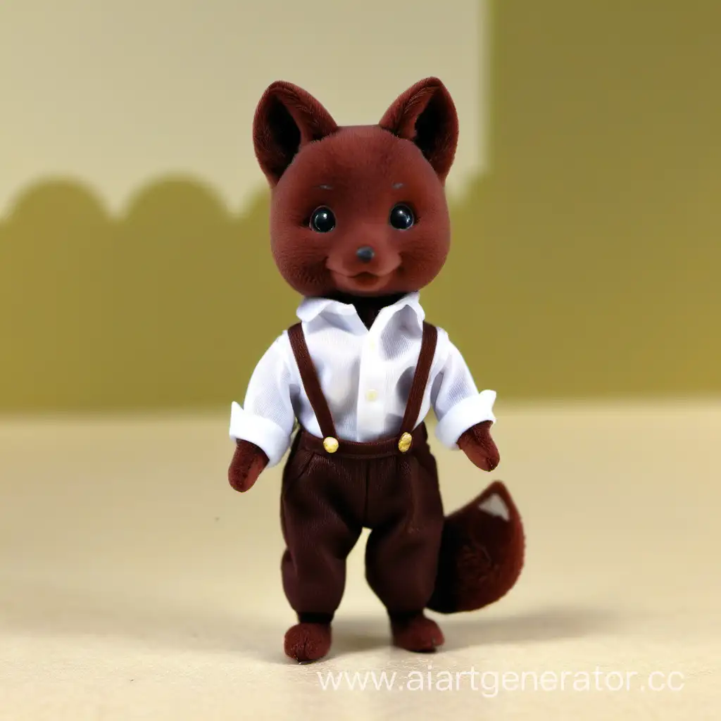 Sylvanian Families toy full dark brown fox boy without white cheeks 
