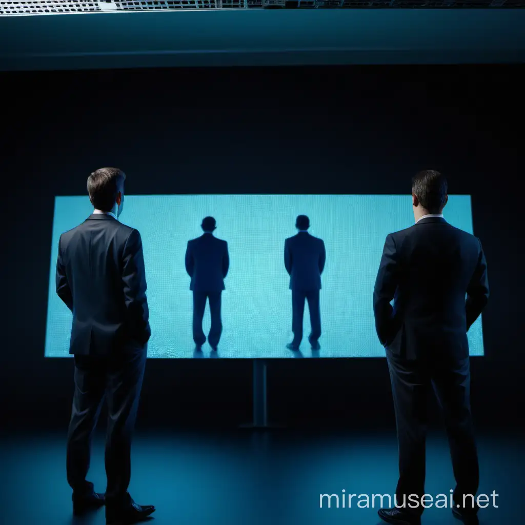 Two Men Analyzing Data on Large Screen Full Body View