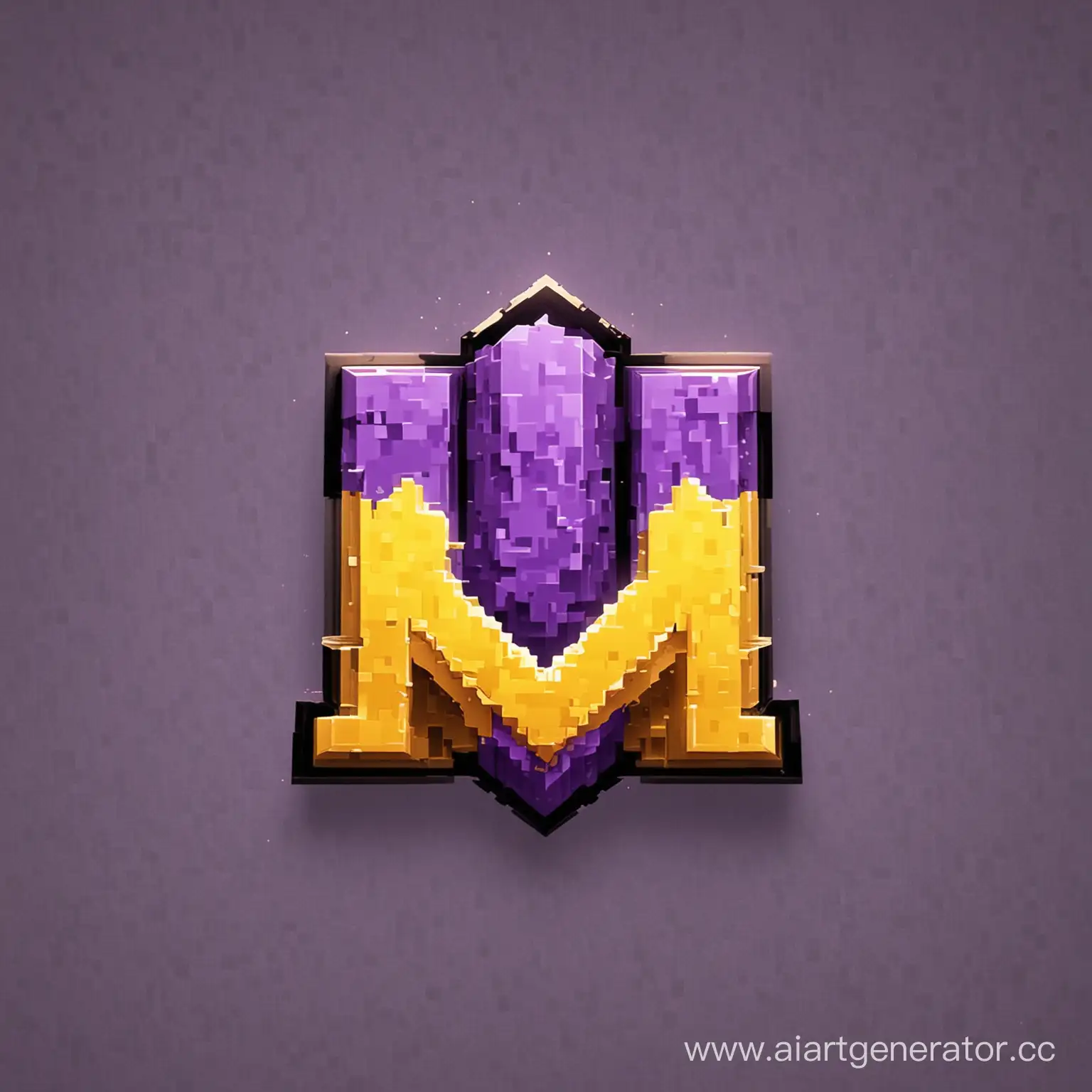 Сделай логотип с фиолетовой буквой M и жёлтой буквой T в стиле игры Minecraft
