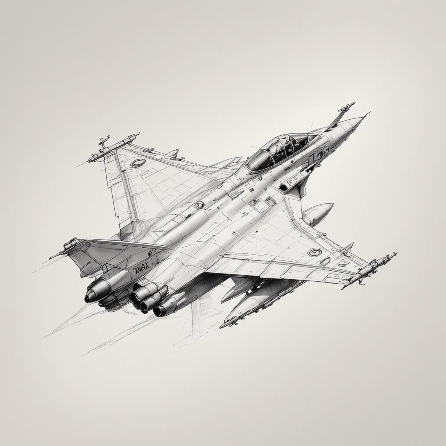 Rafale Fighter Jet Sketch on White Background